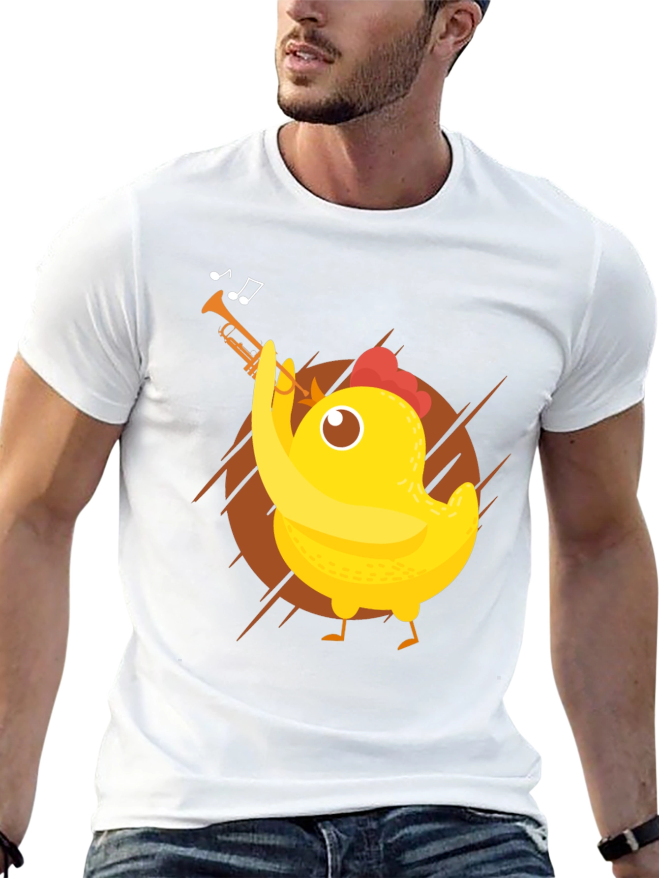 Funny Chicken Trumpet Player Graphic Tee