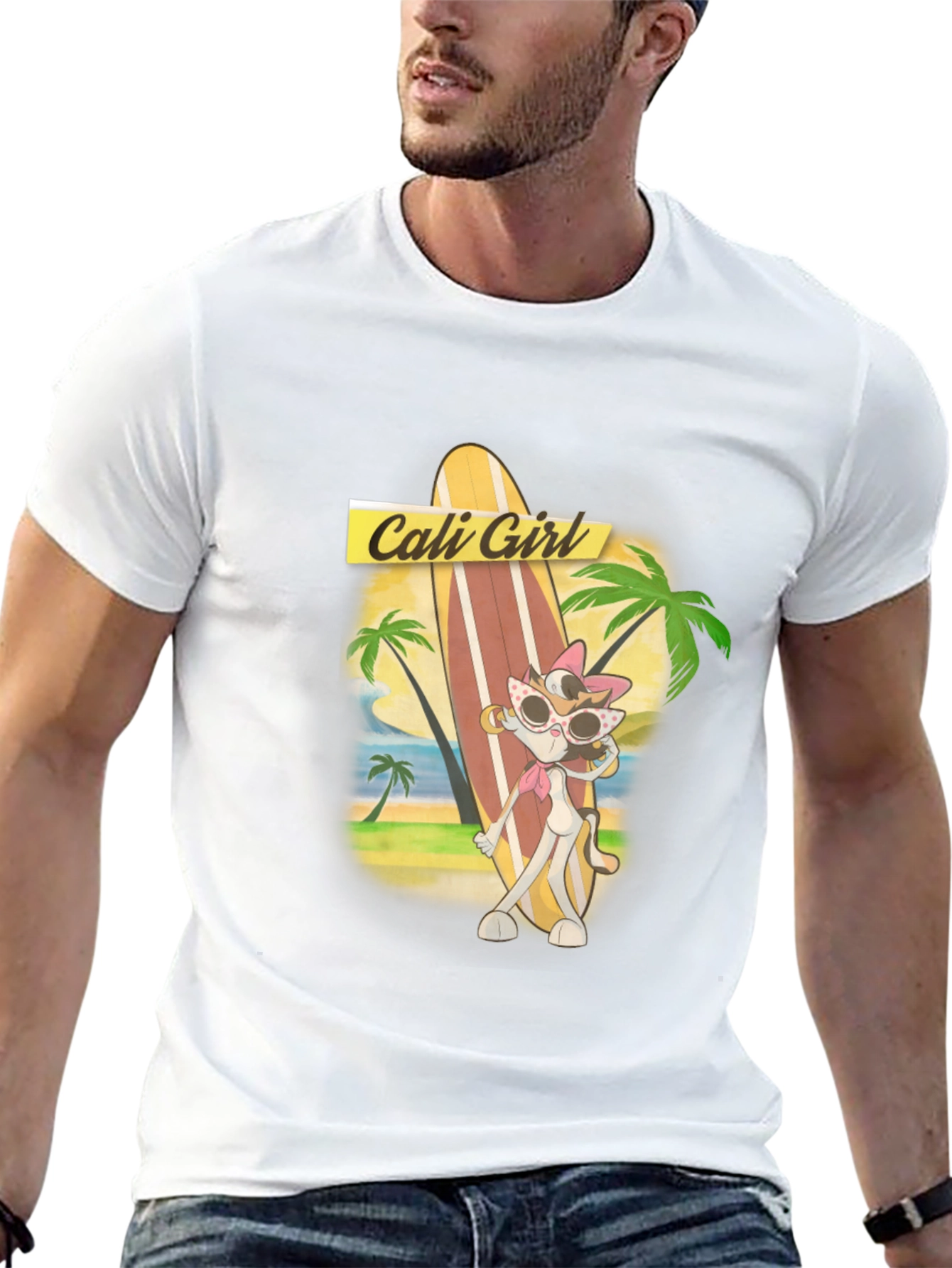 Cali Girl Cartoon Graphic Black T-Shirt