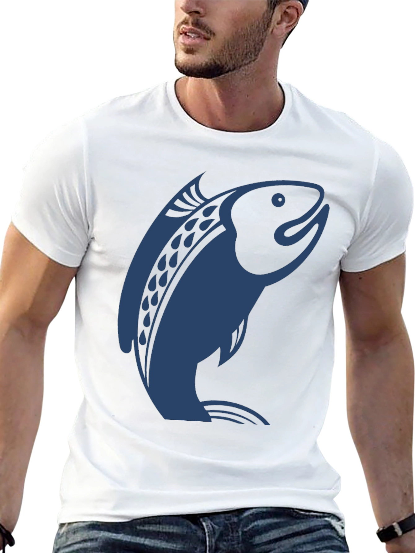 Salmon Graphic Print T-Shirt - Modern Style