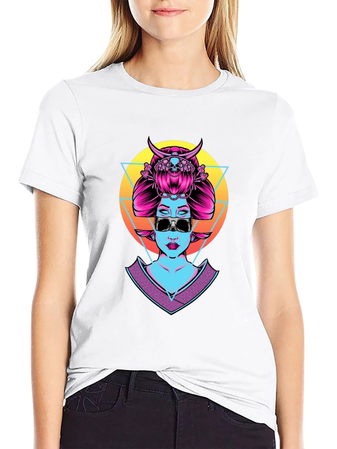 Cyberpunk Geisha Graphic Tee - Cool Neon Design