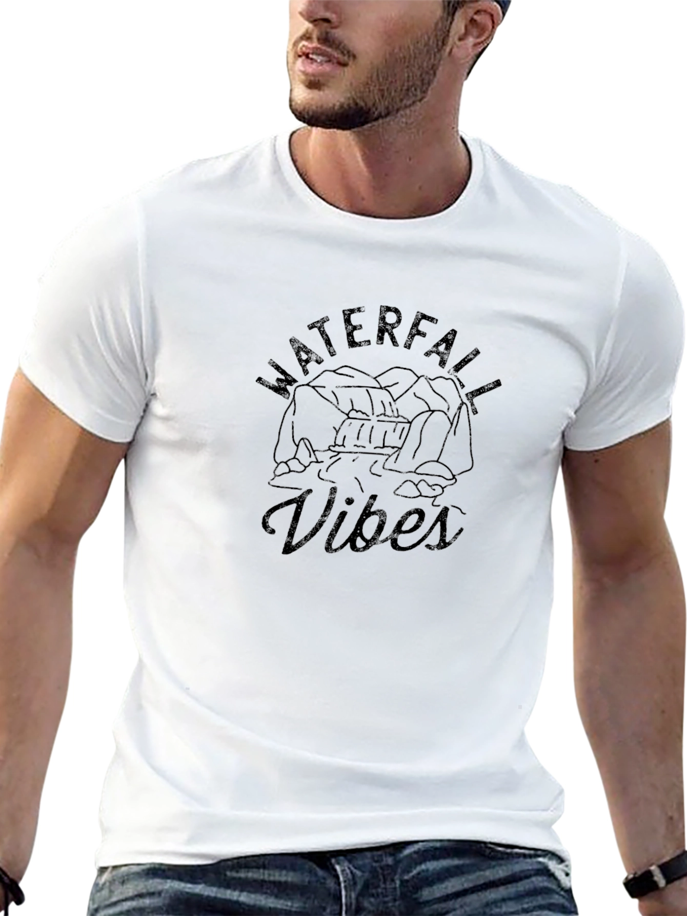 Waterfall Vibes Graphic Tee - Black Casual T-Shirt