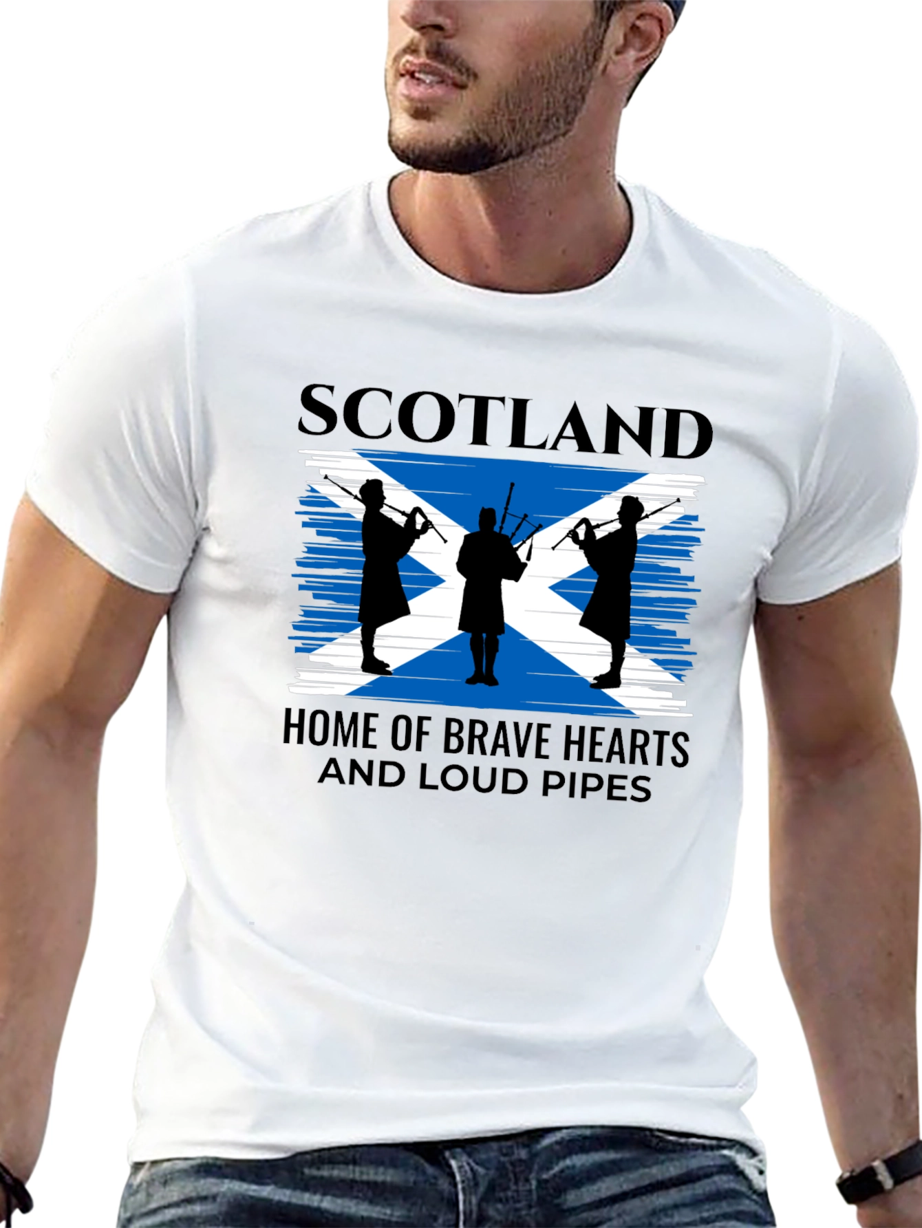Scotland Flag Bagpipe Mens Graphic T-Shirt