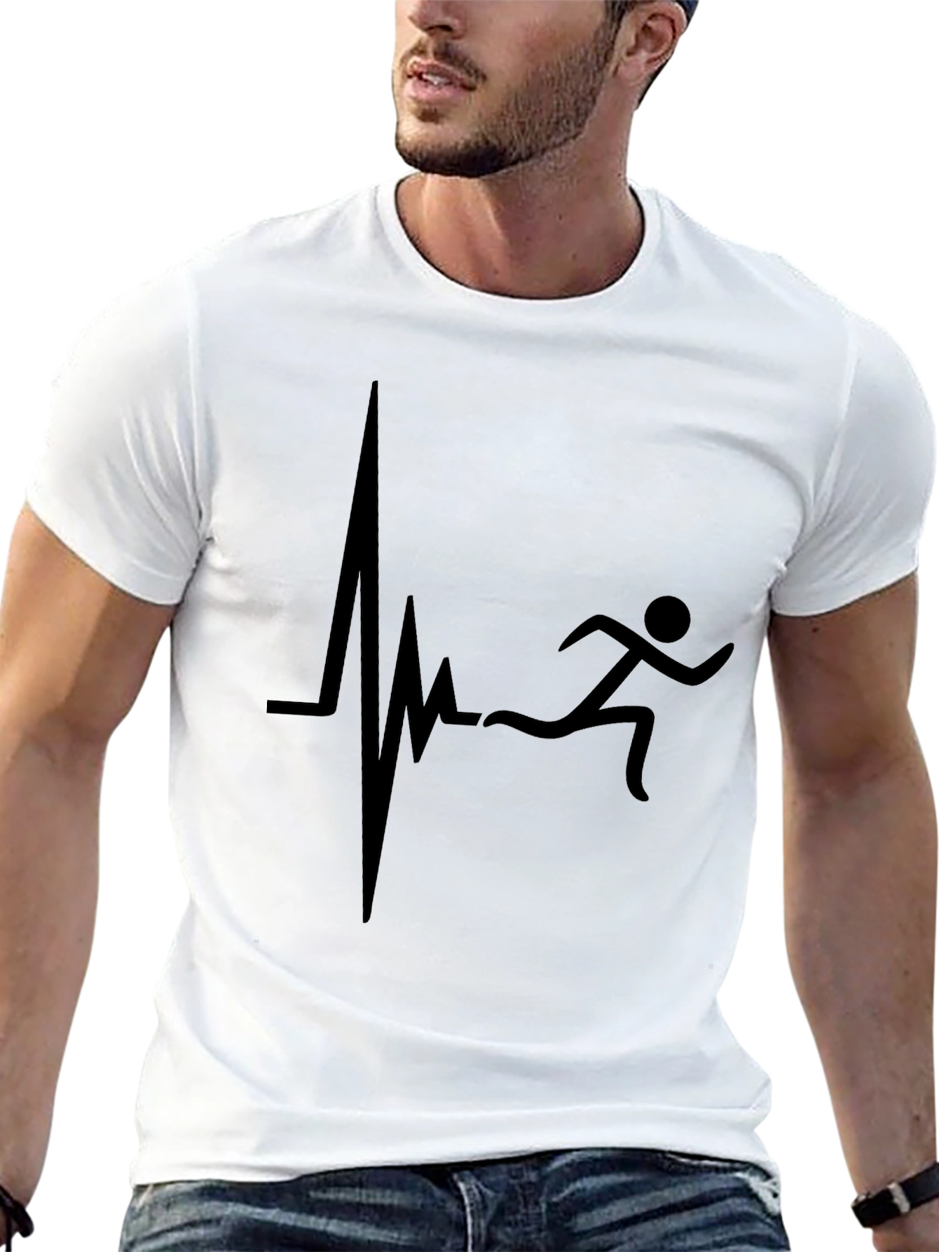 Runner Heartbeat Graphic Tee - Black Cotton T-Shirt
