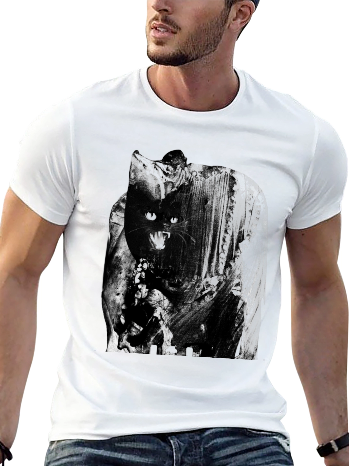 Mens Black Cat Graphic Tee