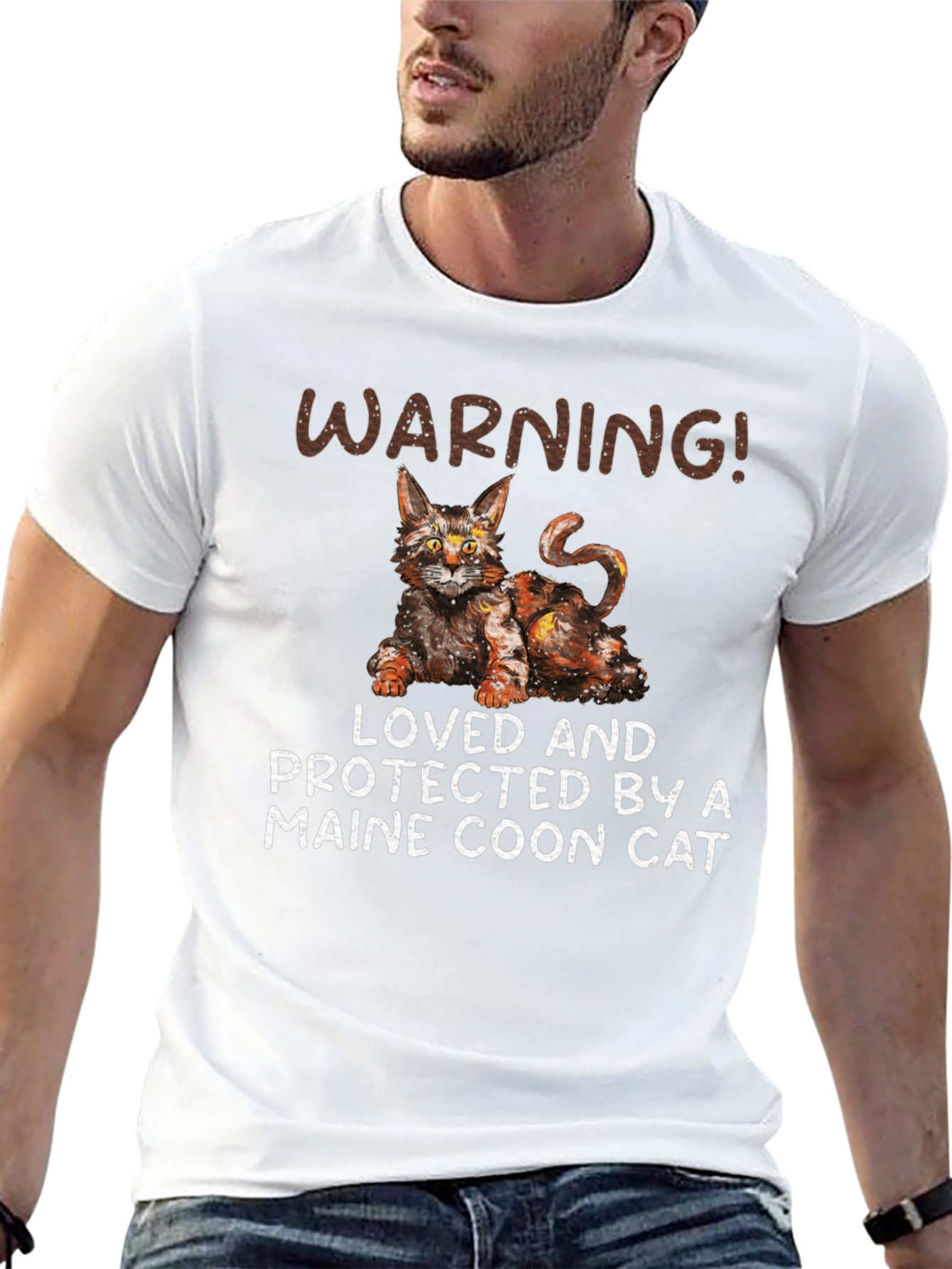 Maine Coon Cat T-Shirt - Warning! Loved and Protected
