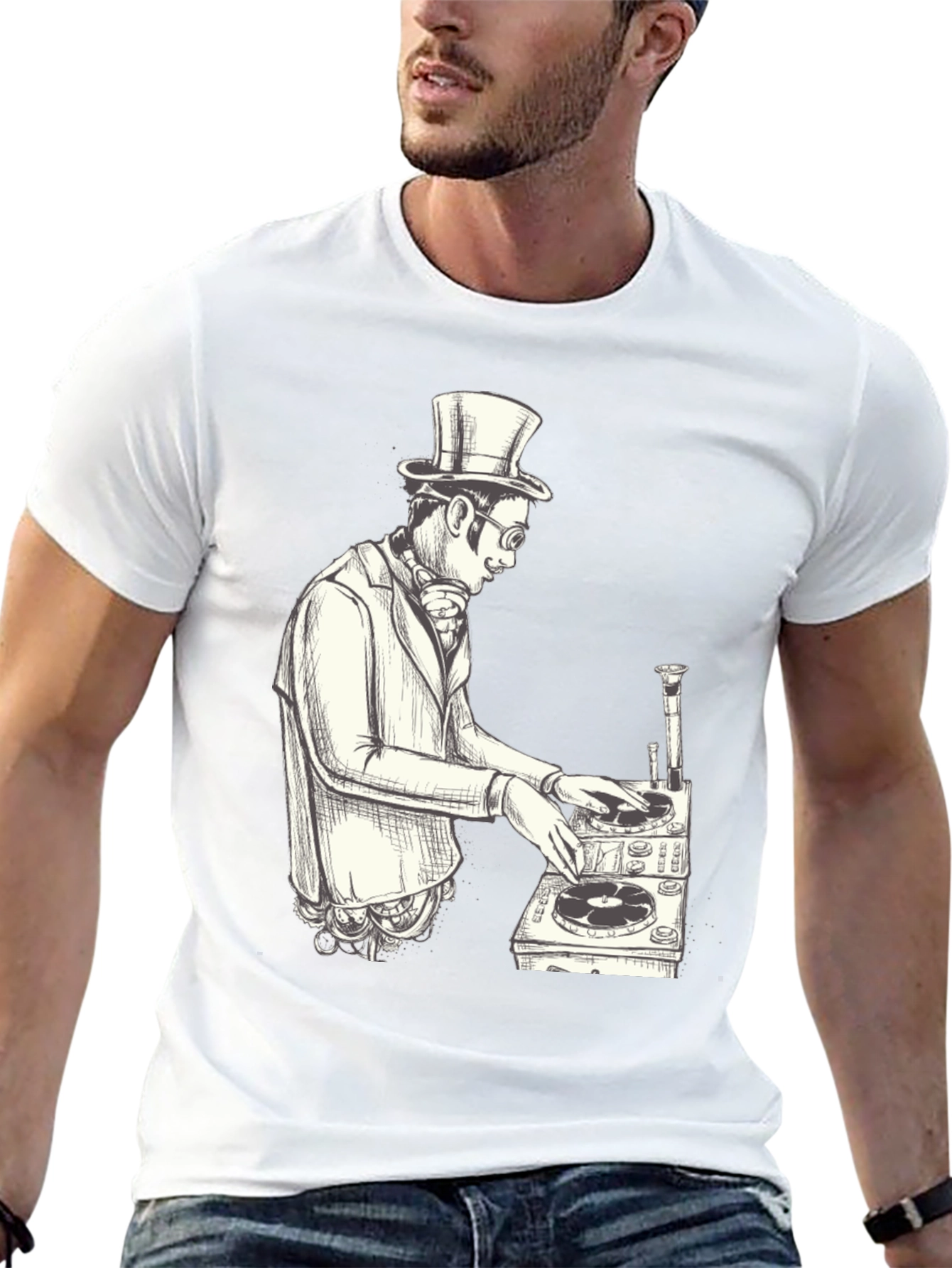 Steampunk DJ Graphic T-Shirt - Black