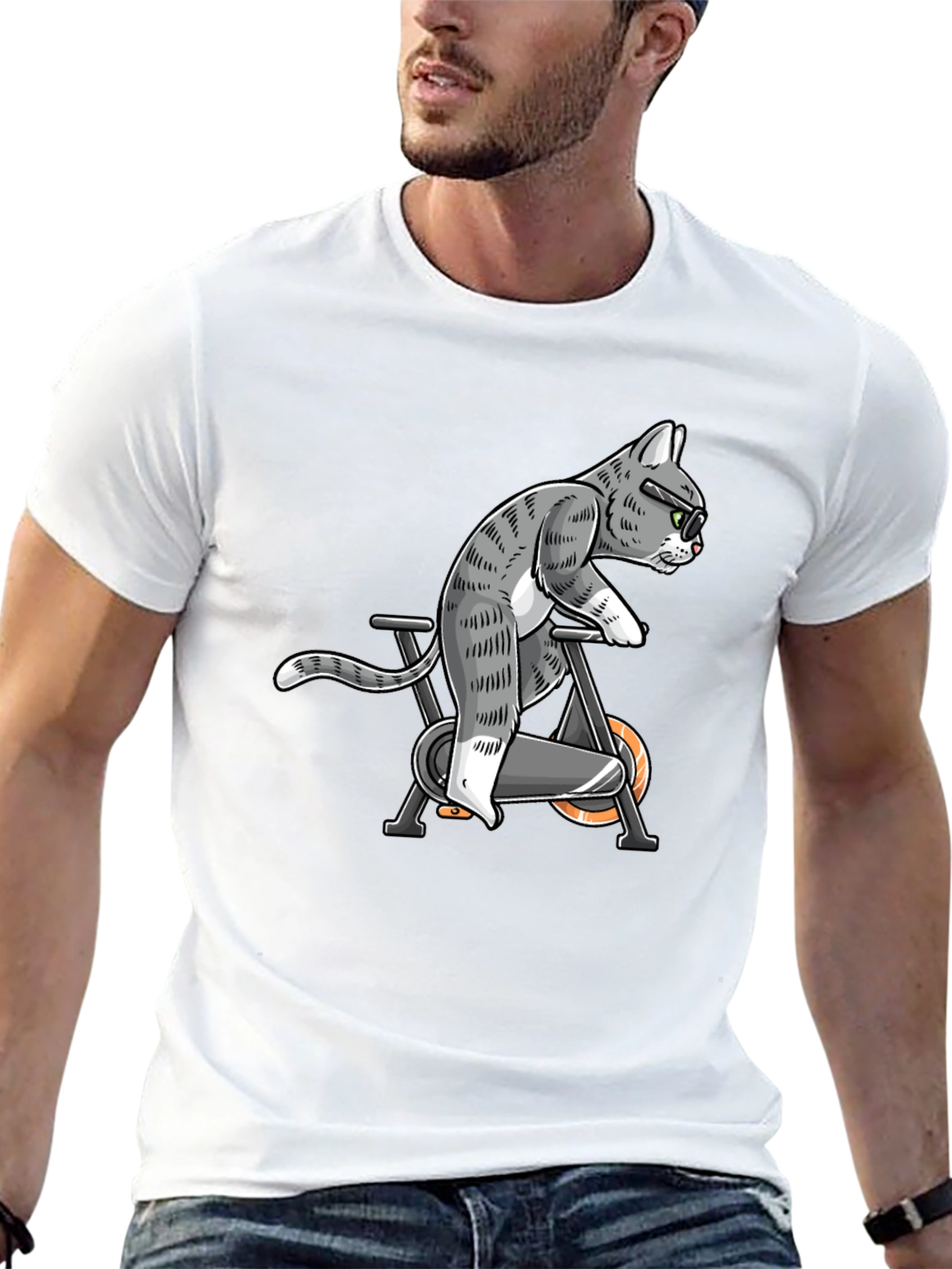 Cat on Exercise Bike Graphic Tee
