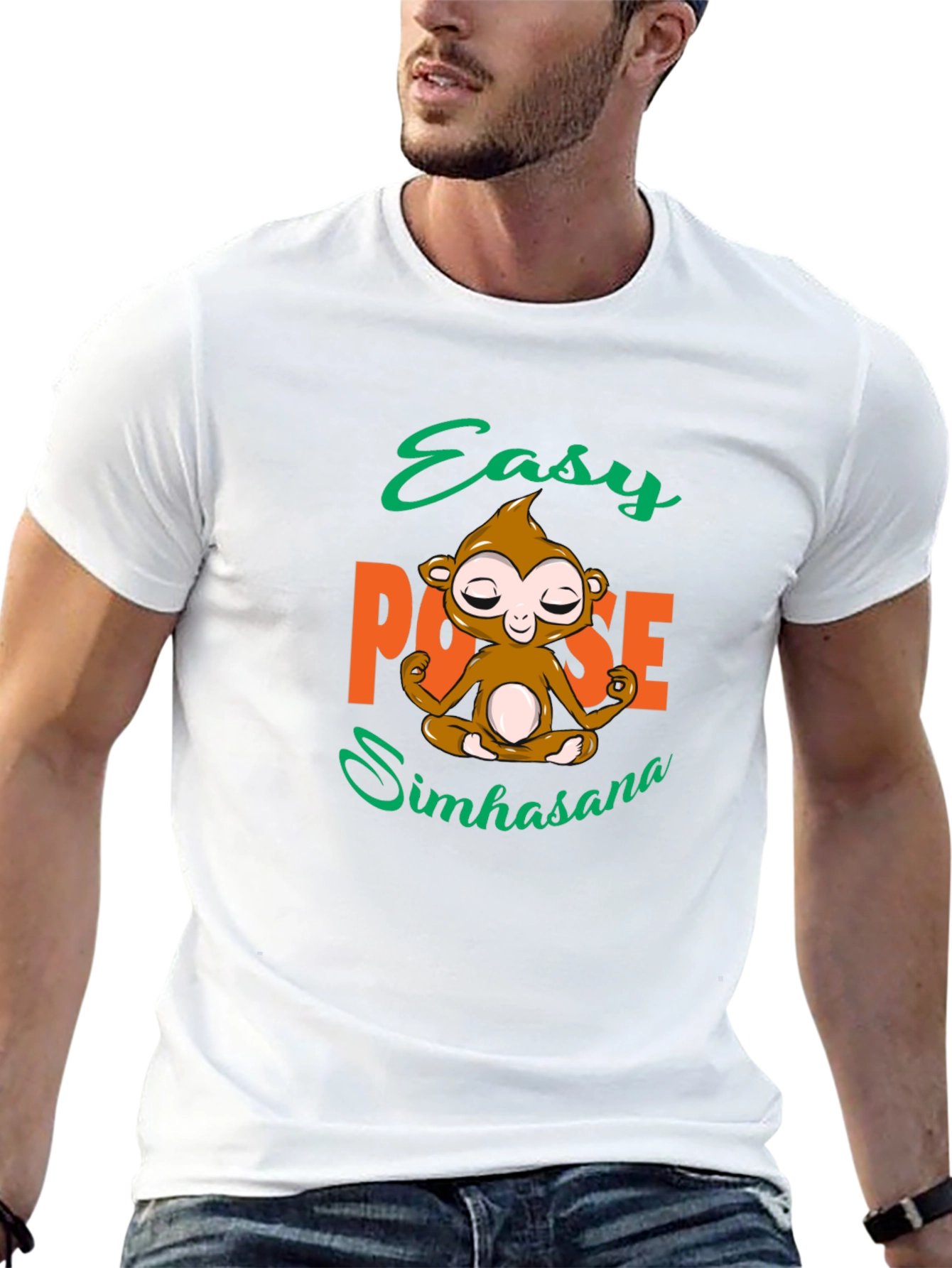 Yoga Monkey Easy Pose Simhasana Black T-Shirt