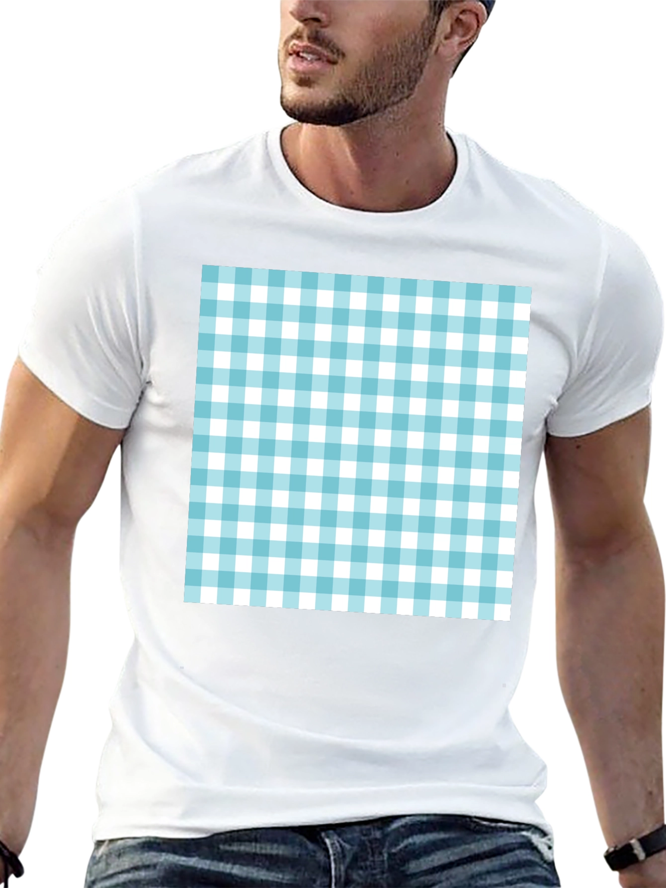 Gingham Pattern Black T-Shirt