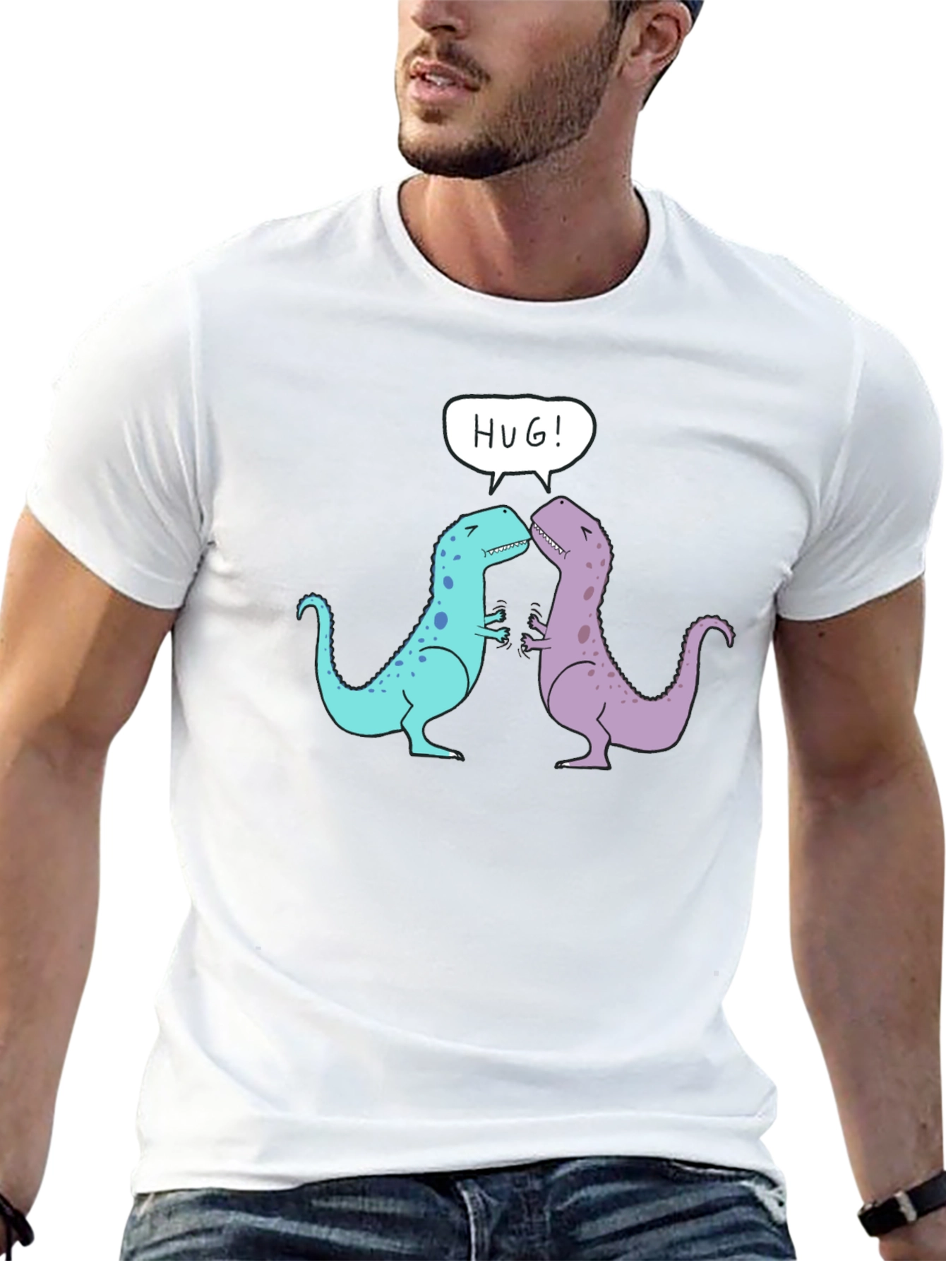 Dino Hug T-Shirt - Cute Cartoon Dinosaur Graphic Tee