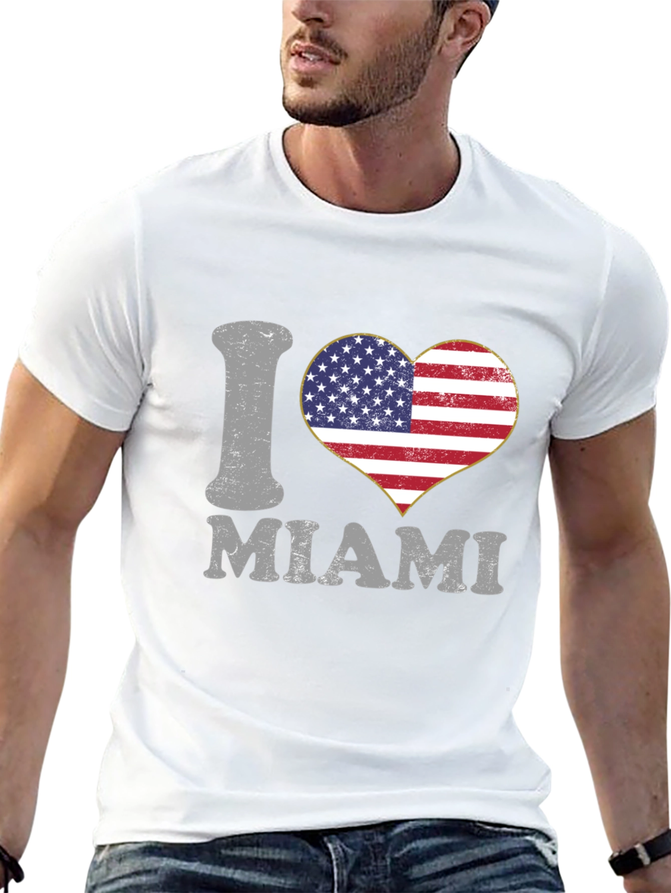 I Love Miami USA Flag Heart T-Shirt