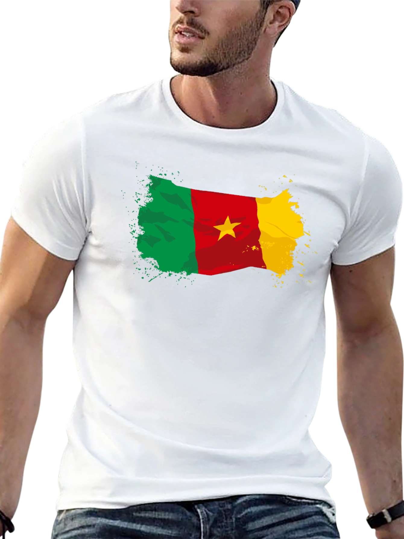 Cameroon Flag T-Shirt - Black Crew Neck Tee