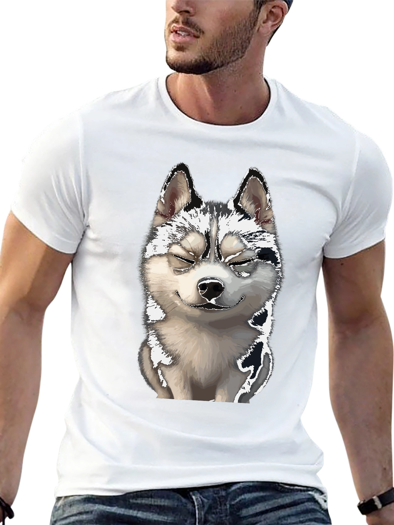 Smiling Husky Dog Graphic T-Shirt