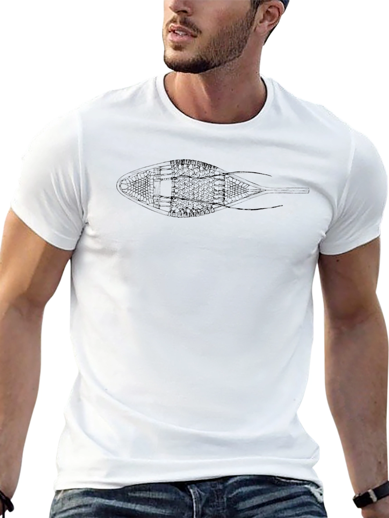 Black T-Shirt with Snowshoe Print