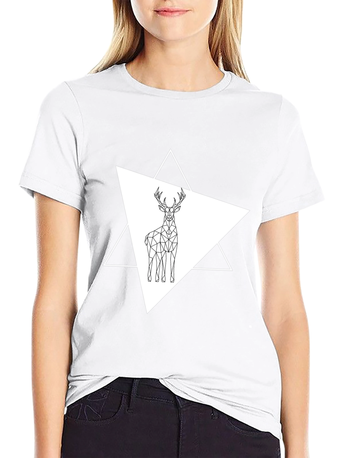 Geometric Deer Graphic Tee - Stylish Black T-Shirt
