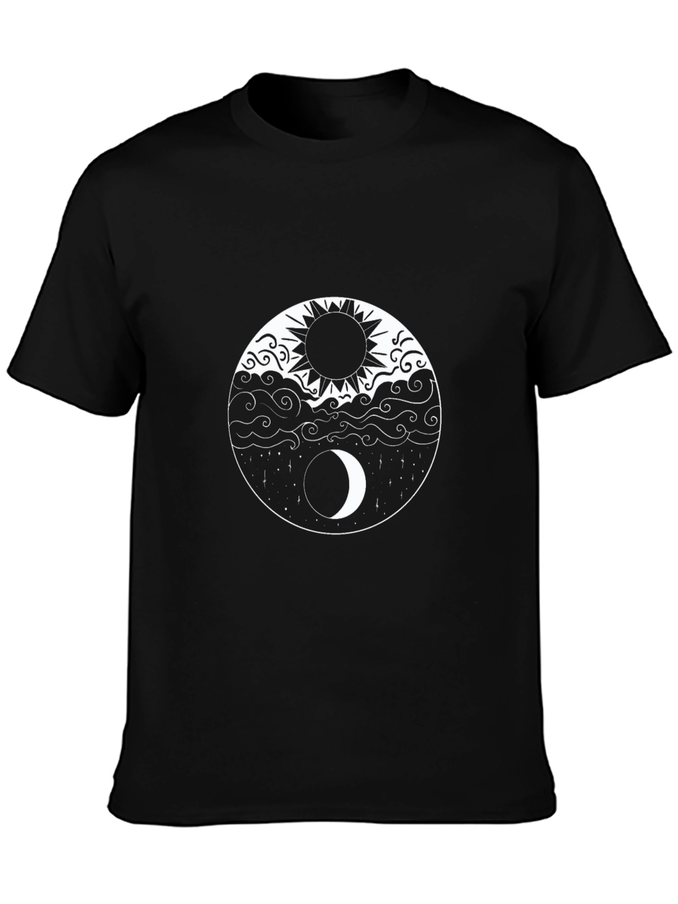 Yin Yang Sun and Moon Graphic Tee - Black