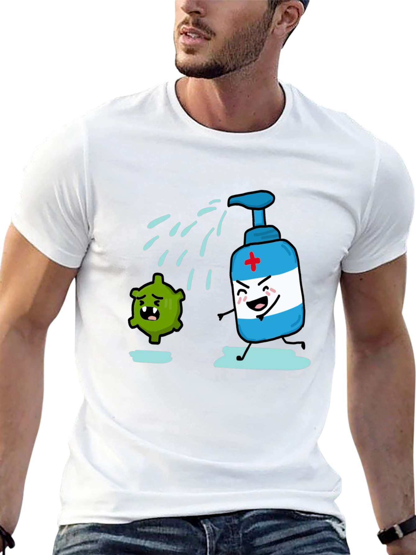 Humorous Hand Sanitizer vs. Germ T-Shirt - Black