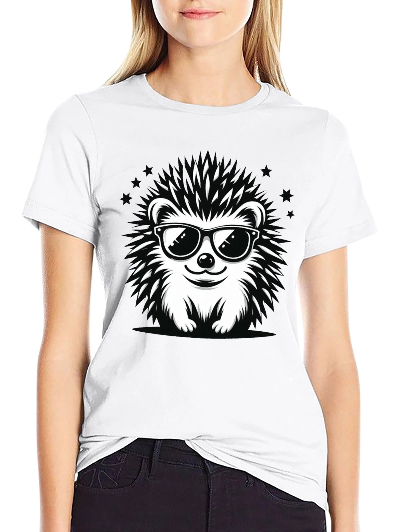 Cool Hedgehog Graphic Tee - Black Cotton T-Shirt