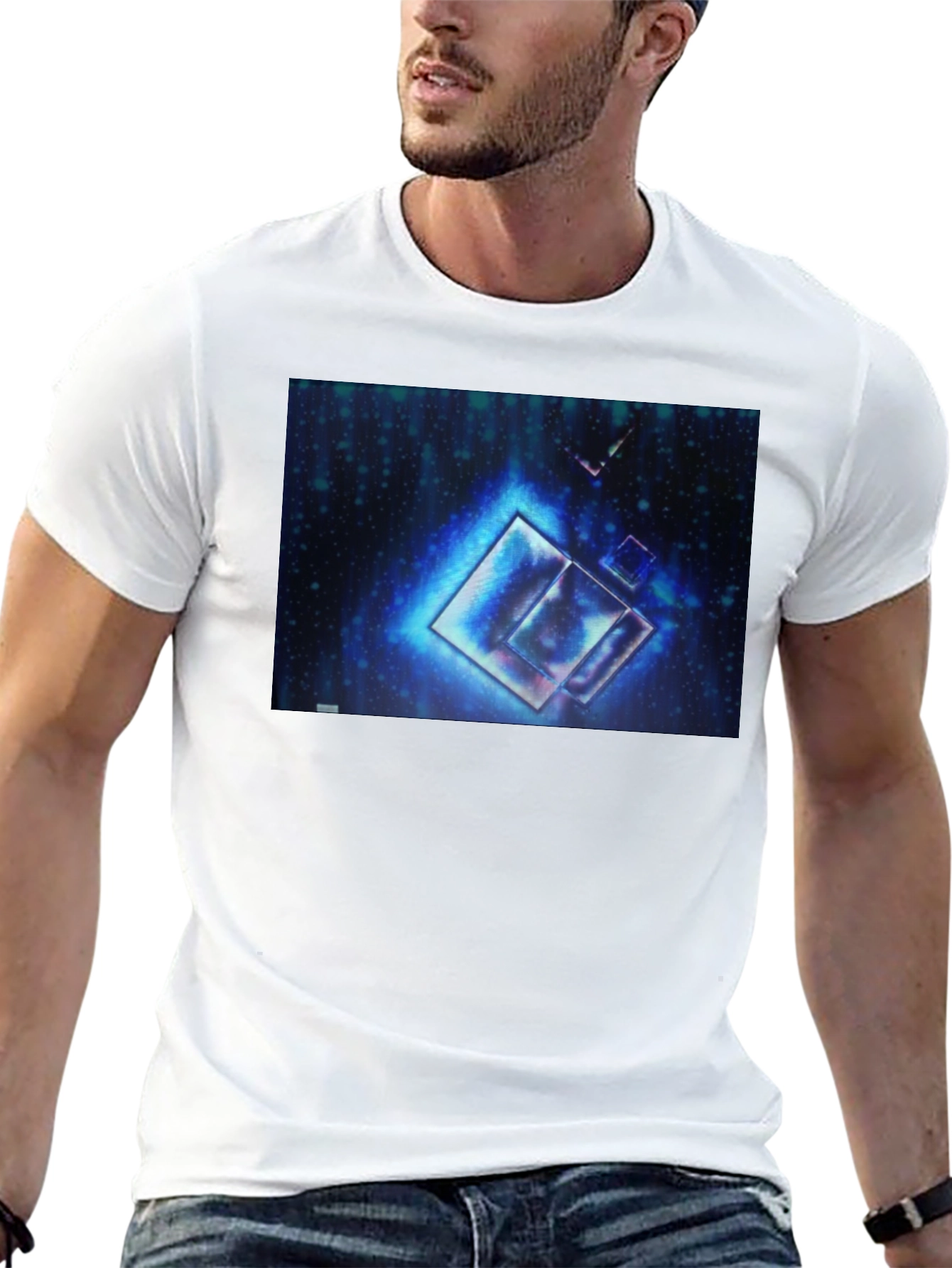 Abstract Blue Cubes Black T-Shirt