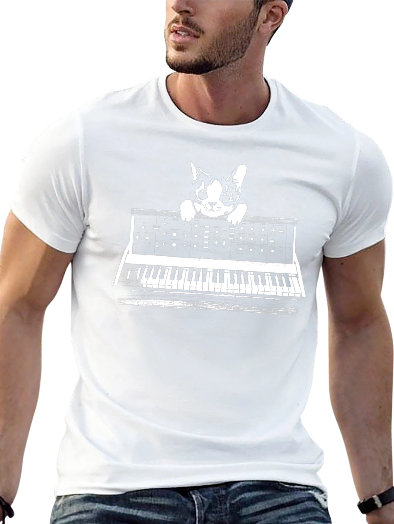 Cat Keyboard T-Shirt: Playful Musician Tee