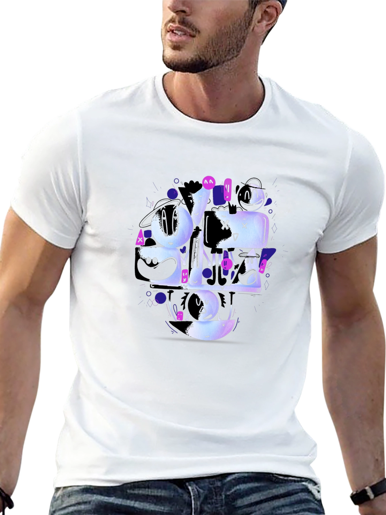 Abstract Character Graphic Black T-Shirt