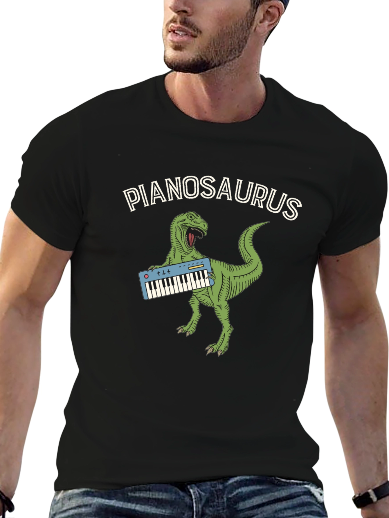 Pianosaurus Dinosaur Black T-Shirt