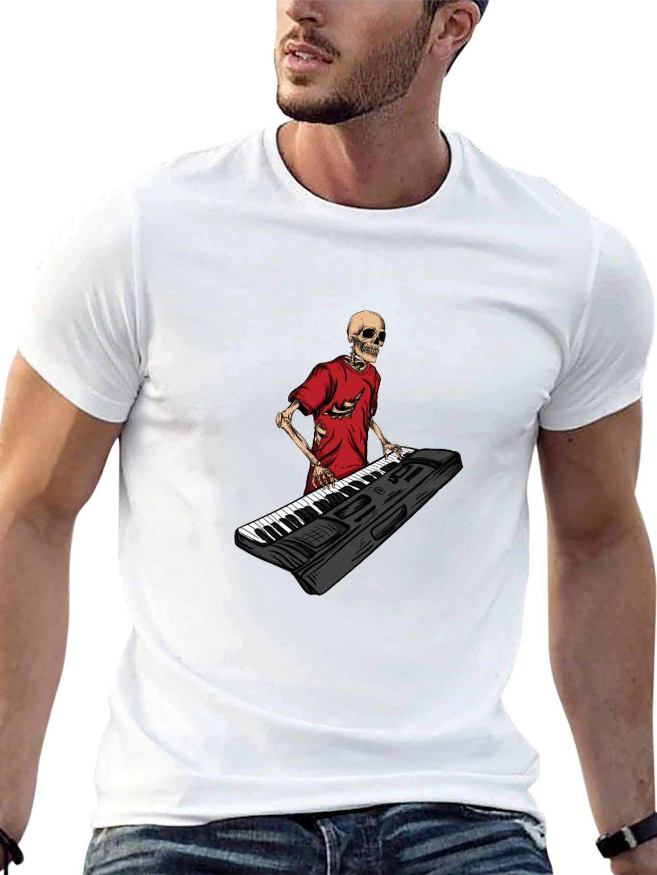 Skeleton Keyboardist Graphic Tee - Black
