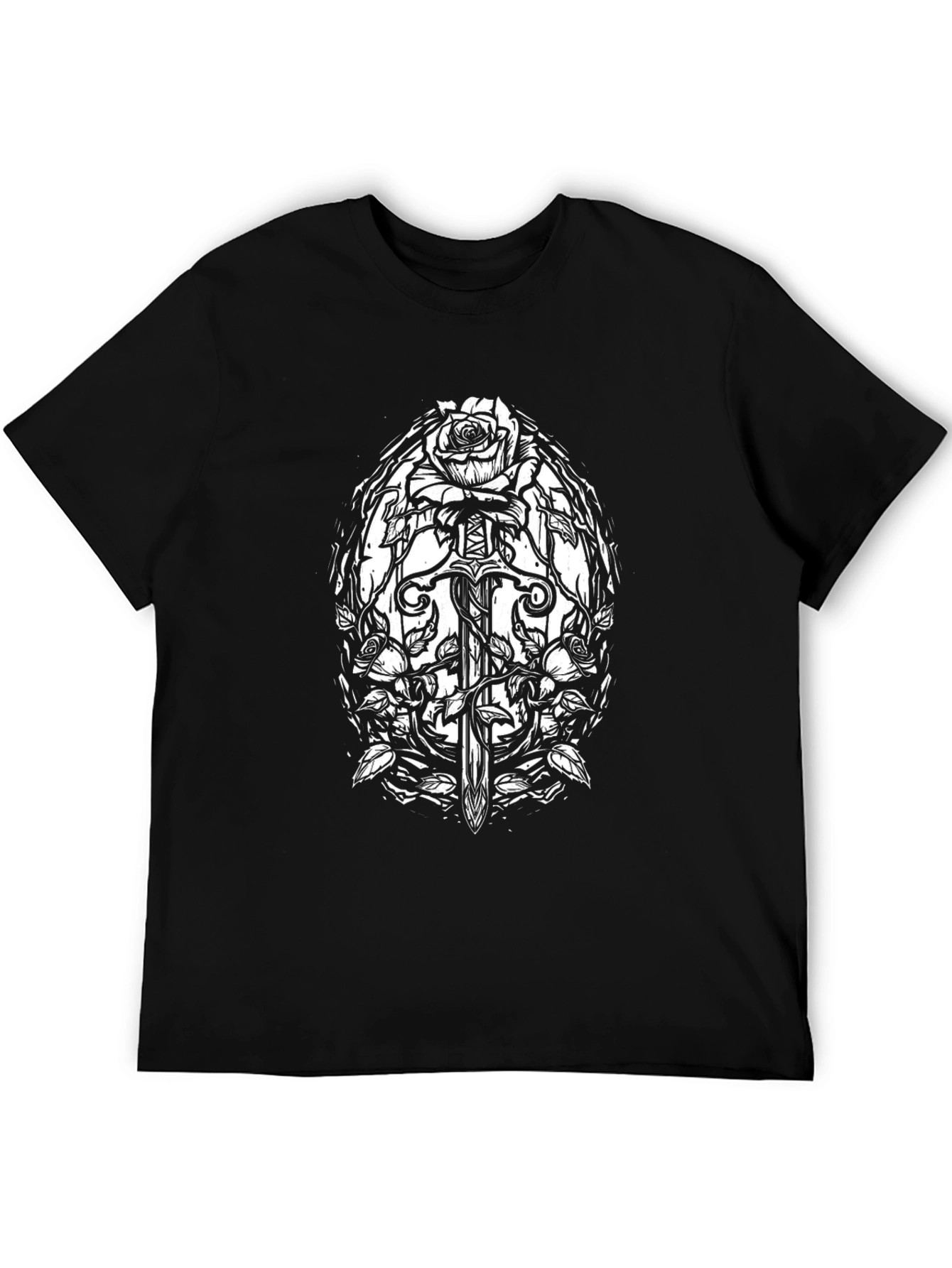 Rose & Sword Graphic Tee - Black Cotton
