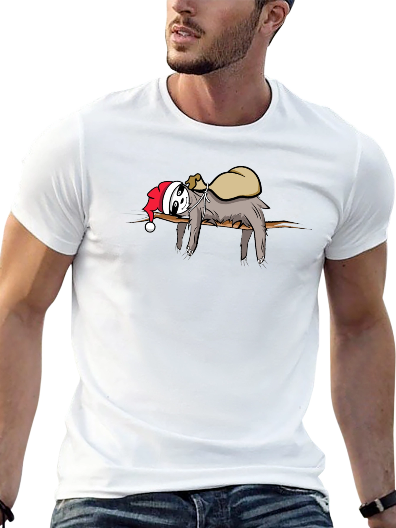 Lazy Sloth Santa Graphic Tee - Holiday Cheer!