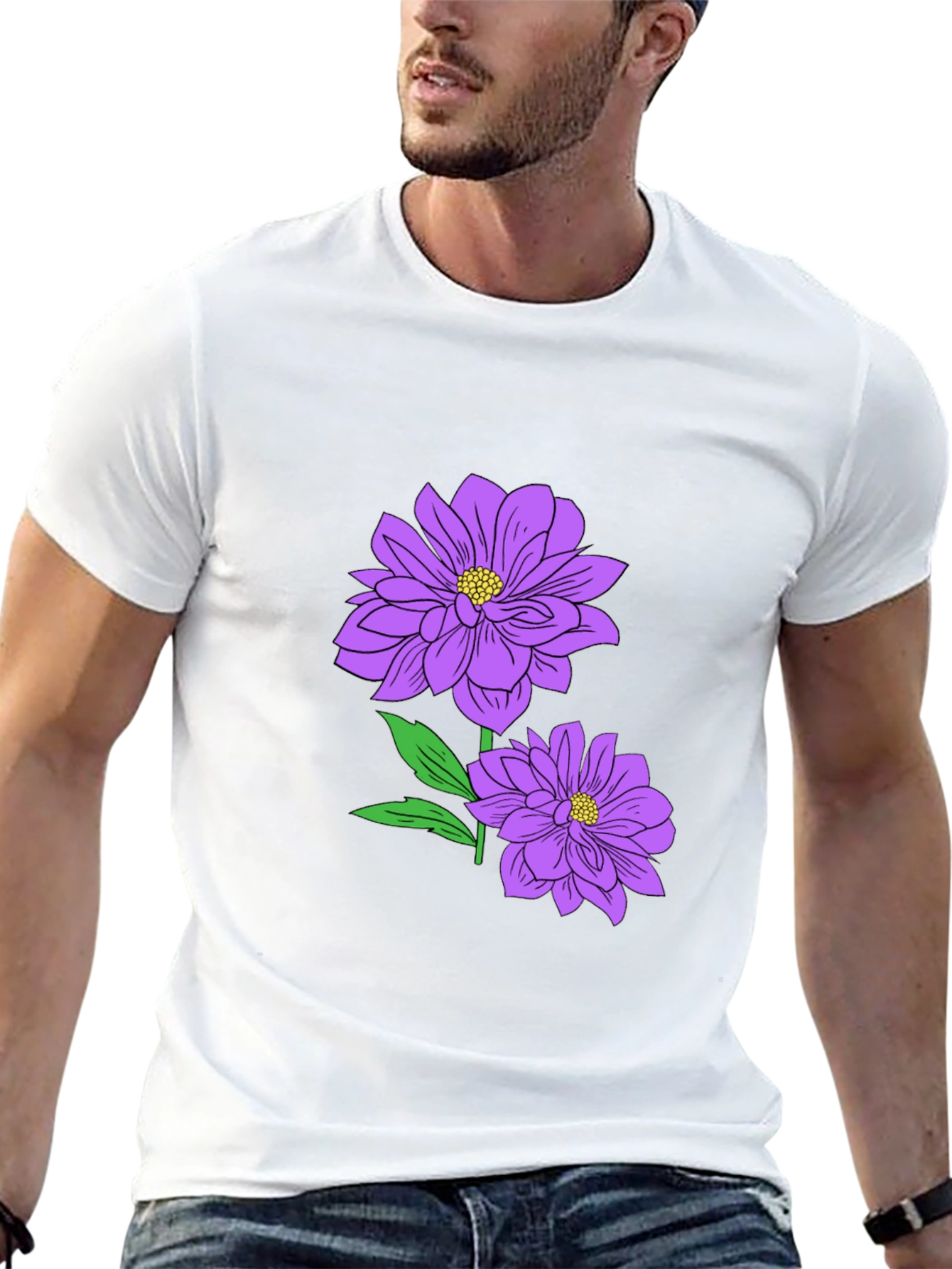Floral Print T-Shirt - Purple Flowers