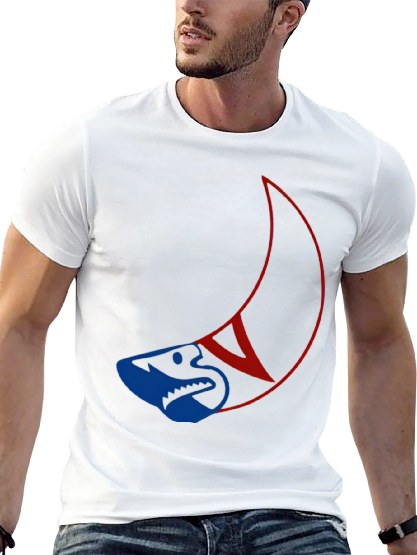 Unique Shark and Crescent Graphic T-Shirt