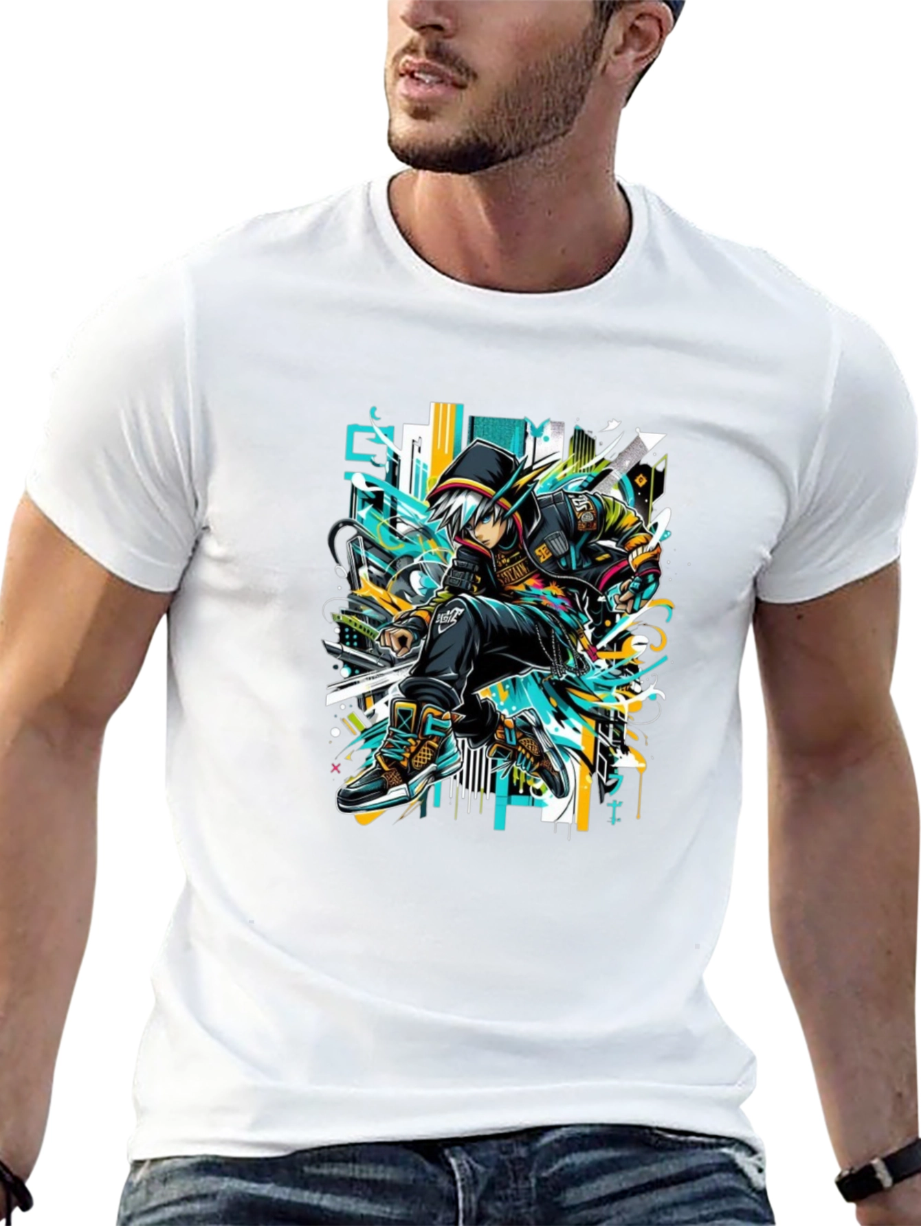 Urban Anime Style Black Graphic Tee
