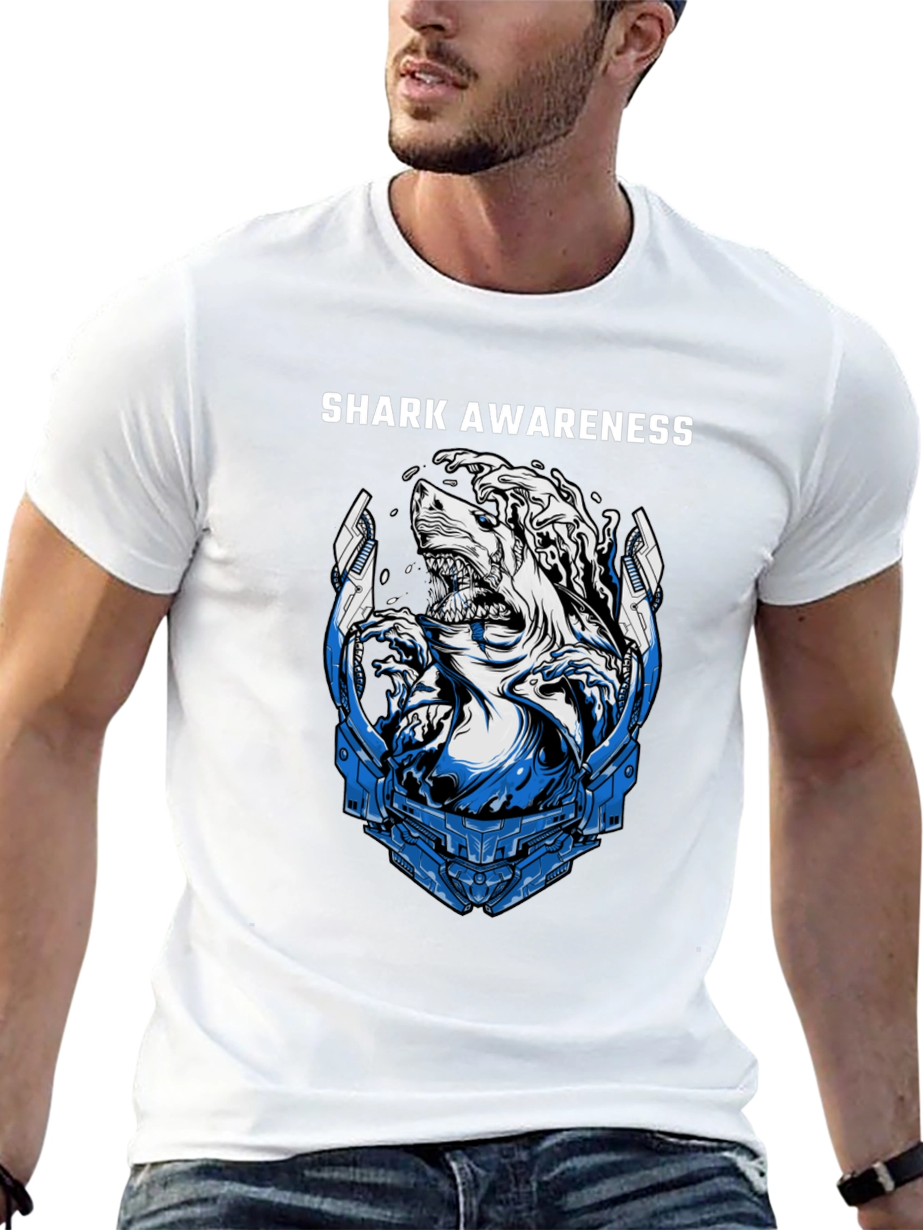 Shark Awareness Graphic T-Shirt - Black