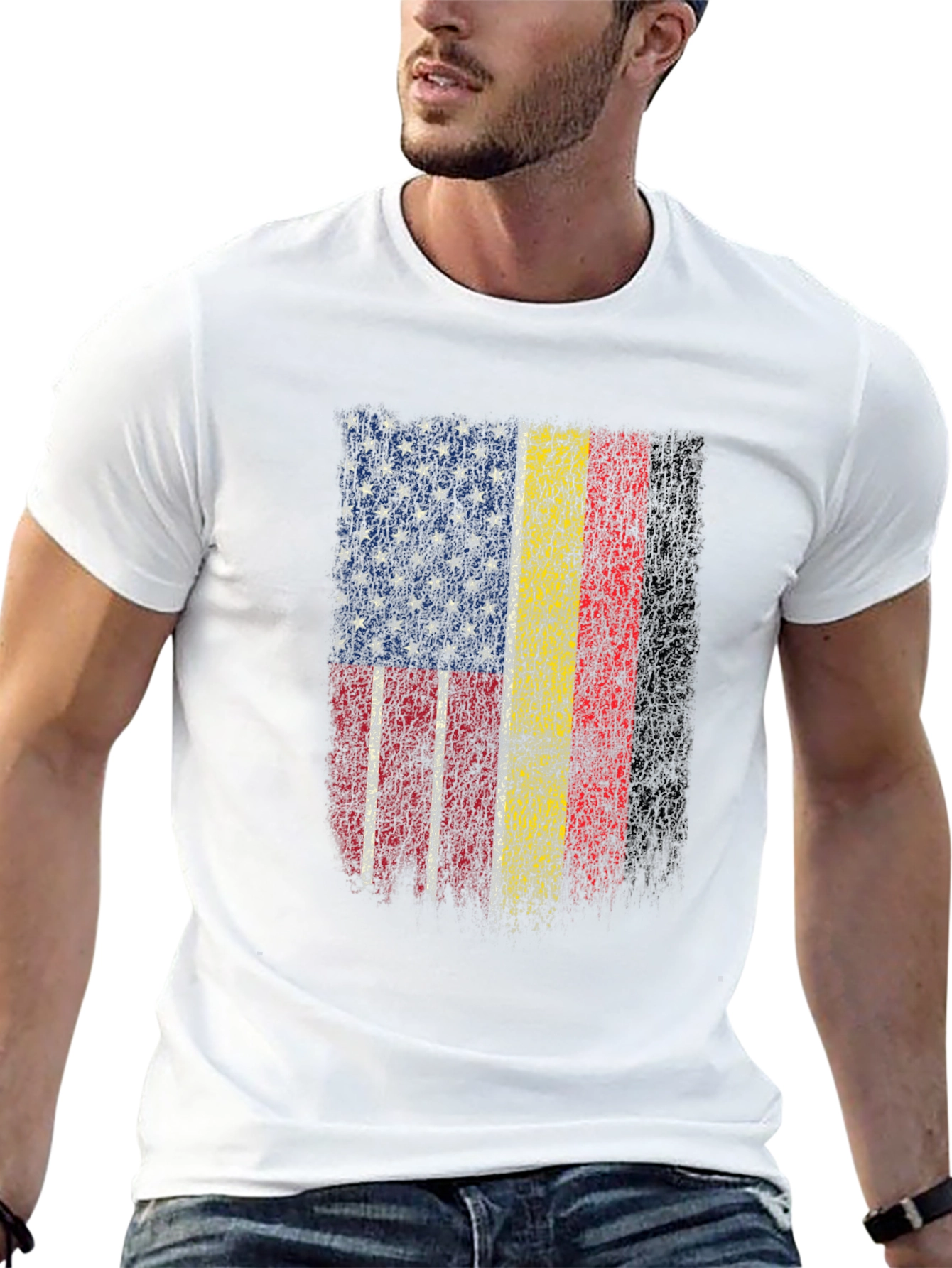 USA & Romania Flag Graphic Print T-Shirt