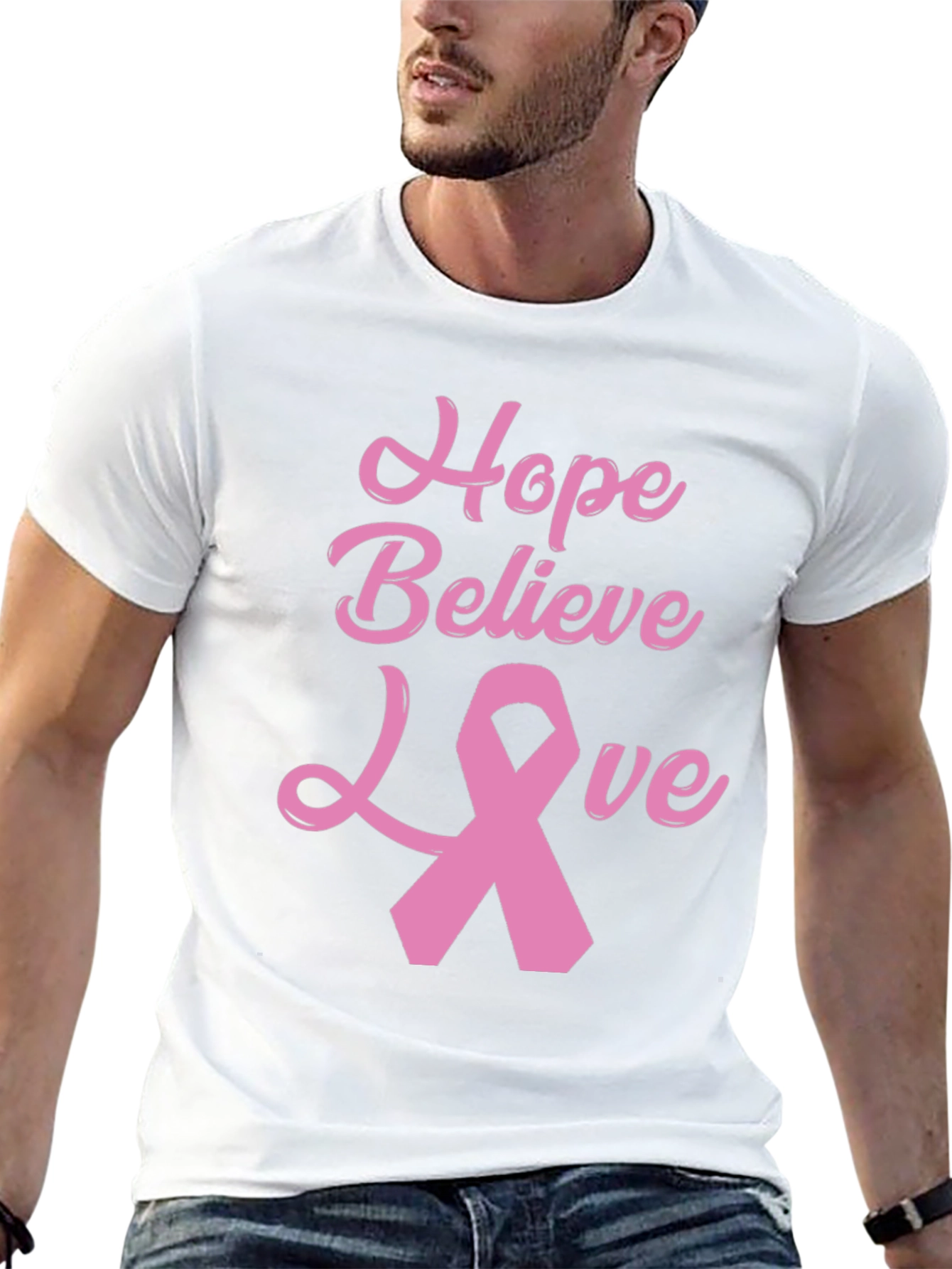 Hope Believe Love Breast Cancer Awareness Black T-Shirt