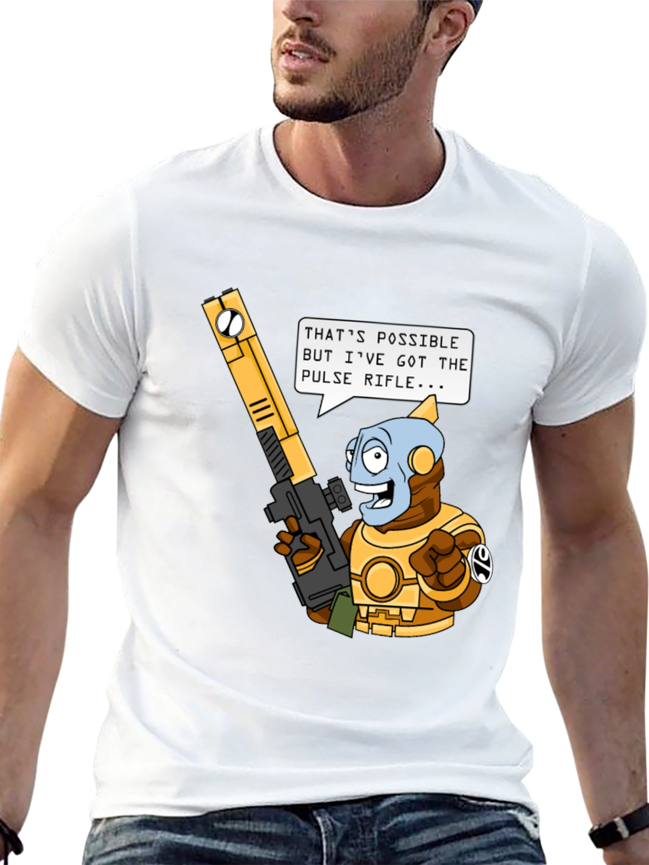 Humorous Sci-Fi T-Shirt - Pulse Rifle Design