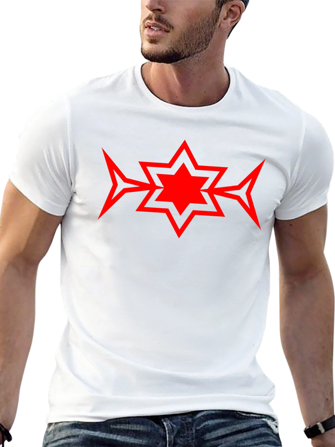 Bold Red Star Graphic Black T-Shirt