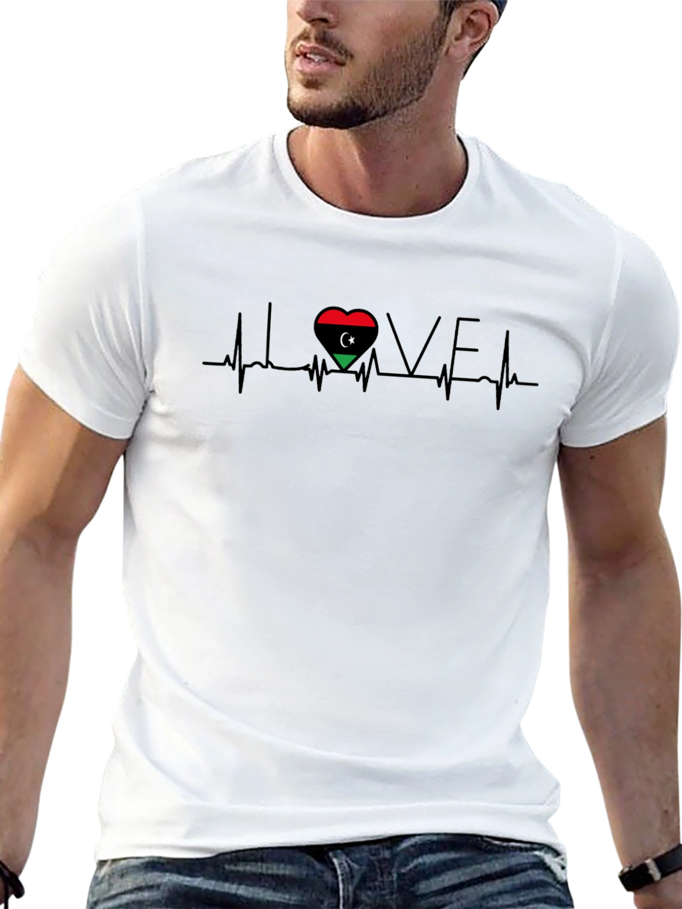 Love Libya T-Shirt - Heart Flag Design