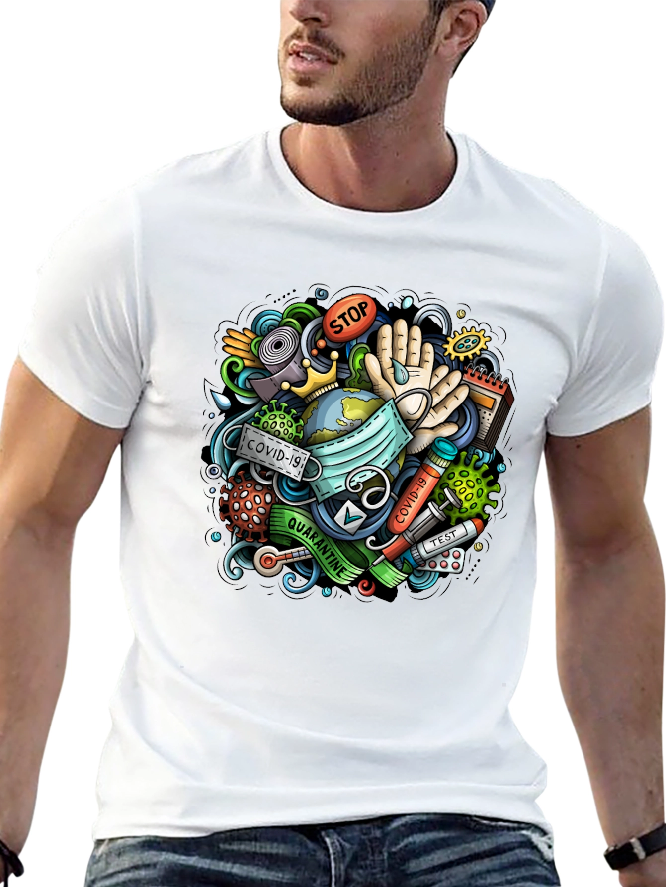 COVID-19 Cartoon Graphic Black T-Shirt