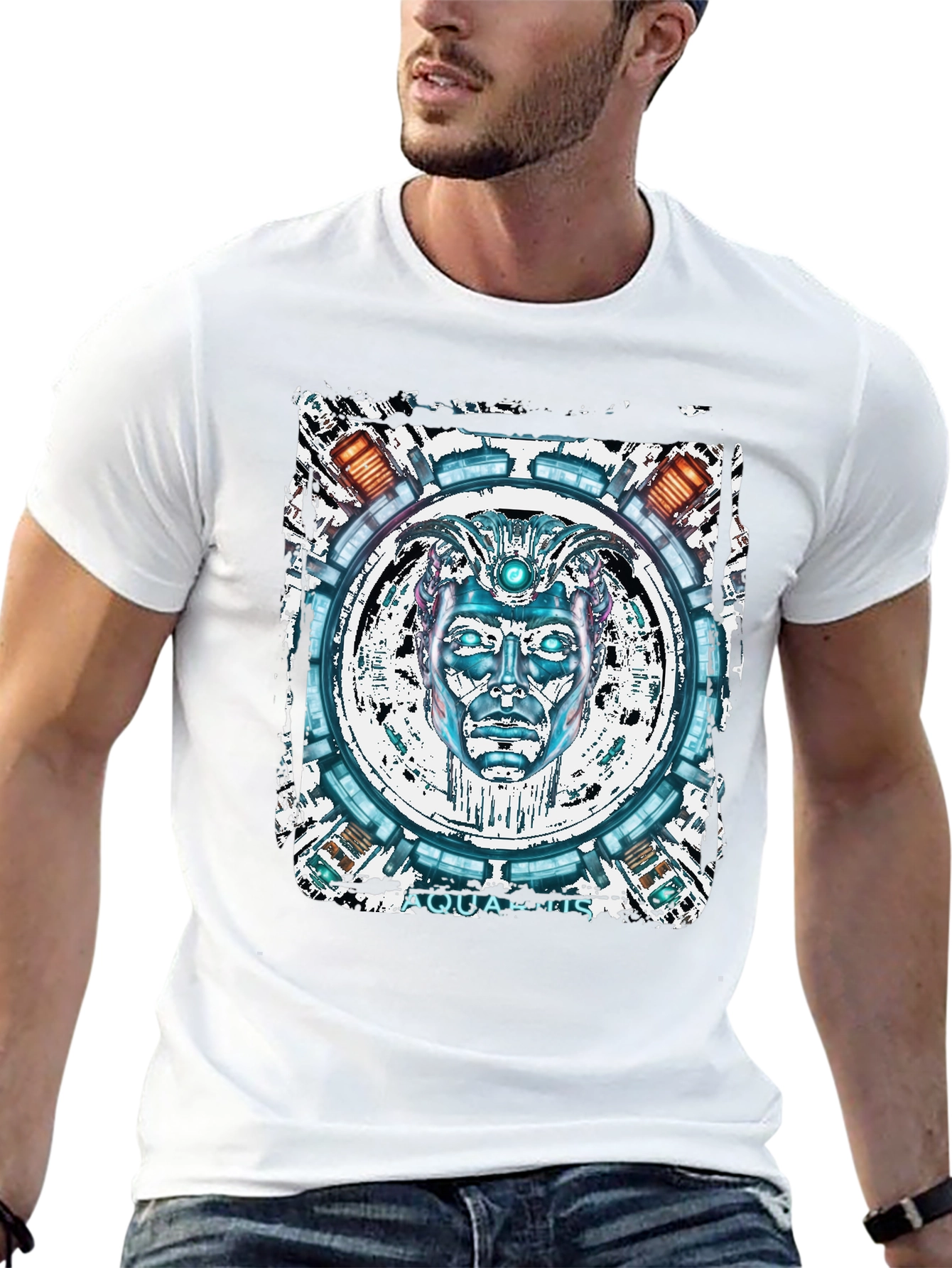 Aquatic Robot Face Graphic T-Shirt