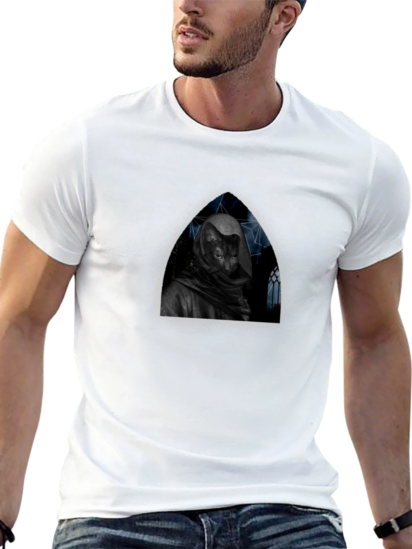 Mystic Cat Monk Graphic T-Shirt