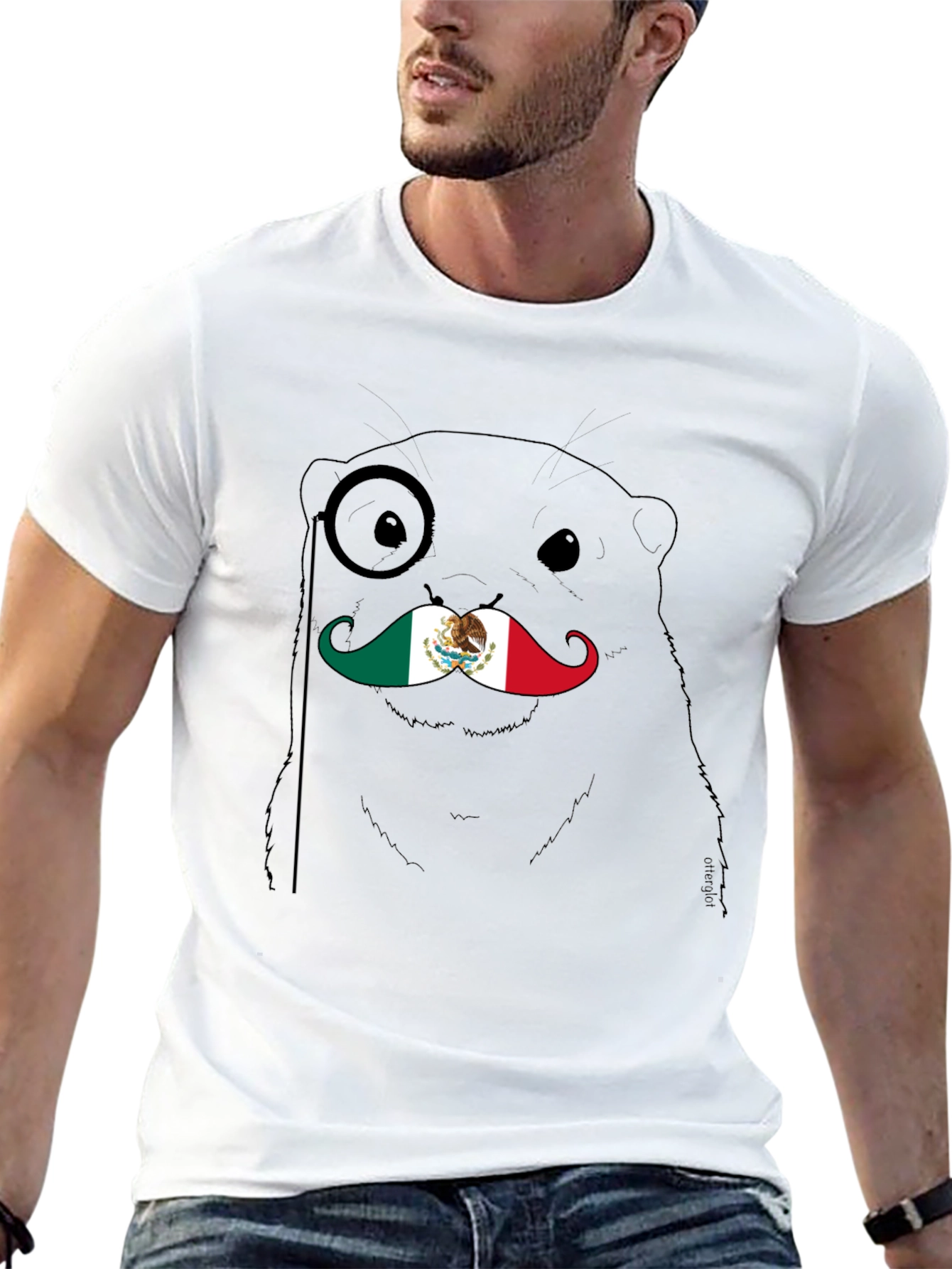 Otter Monocle Mustache Mexico Flag Graphic Tee