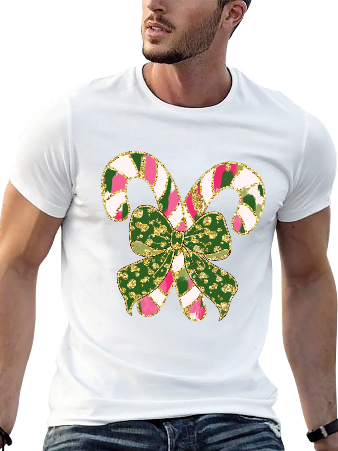 Festive Candy Cane Bow Graphic Tee