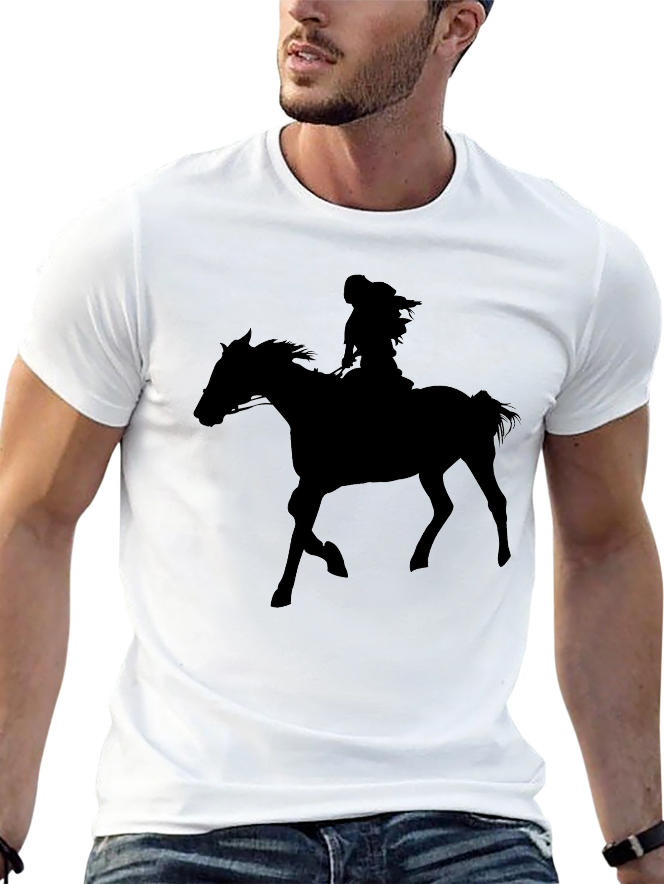 Horse Rider Silhouette Graphic Tee - Black