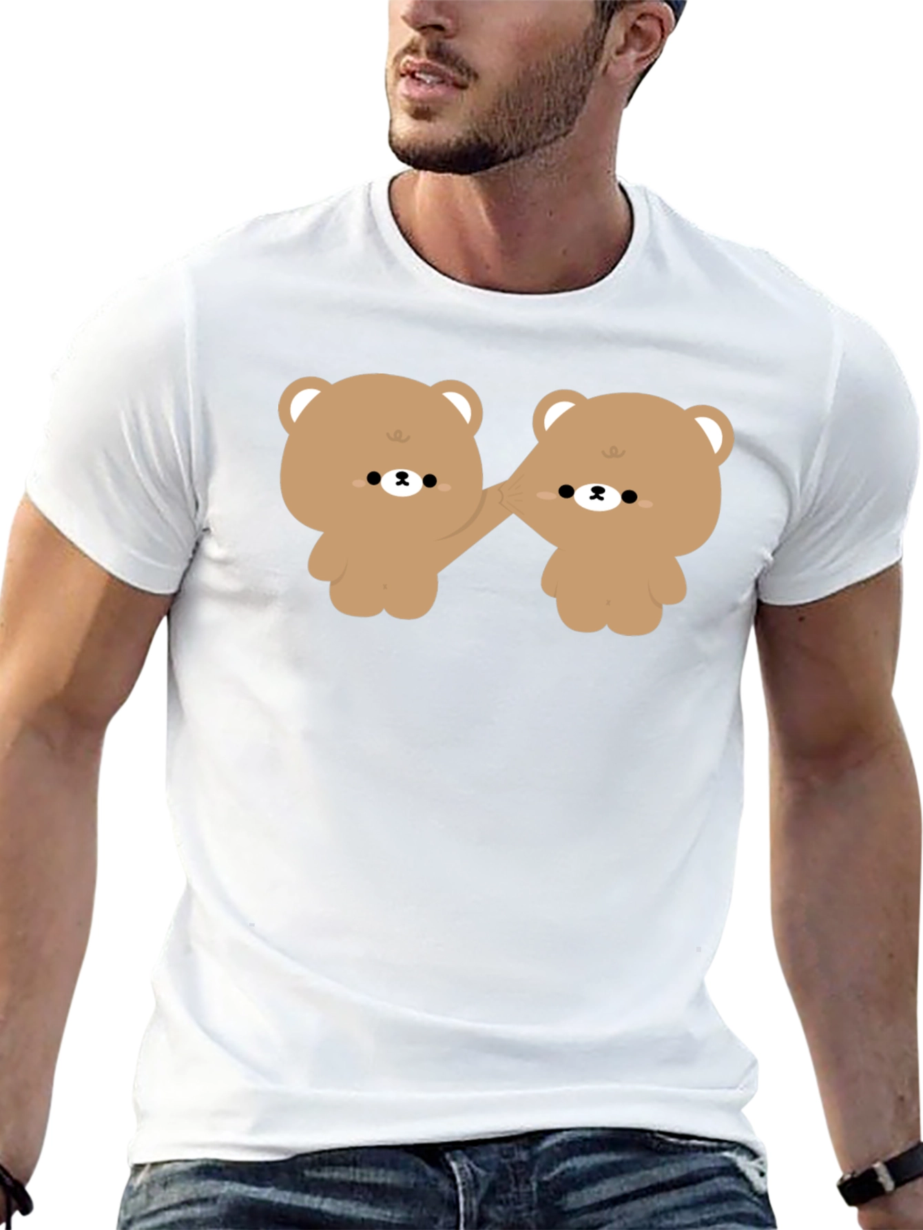 Cute Bears Holding Hands Black T-Shirt