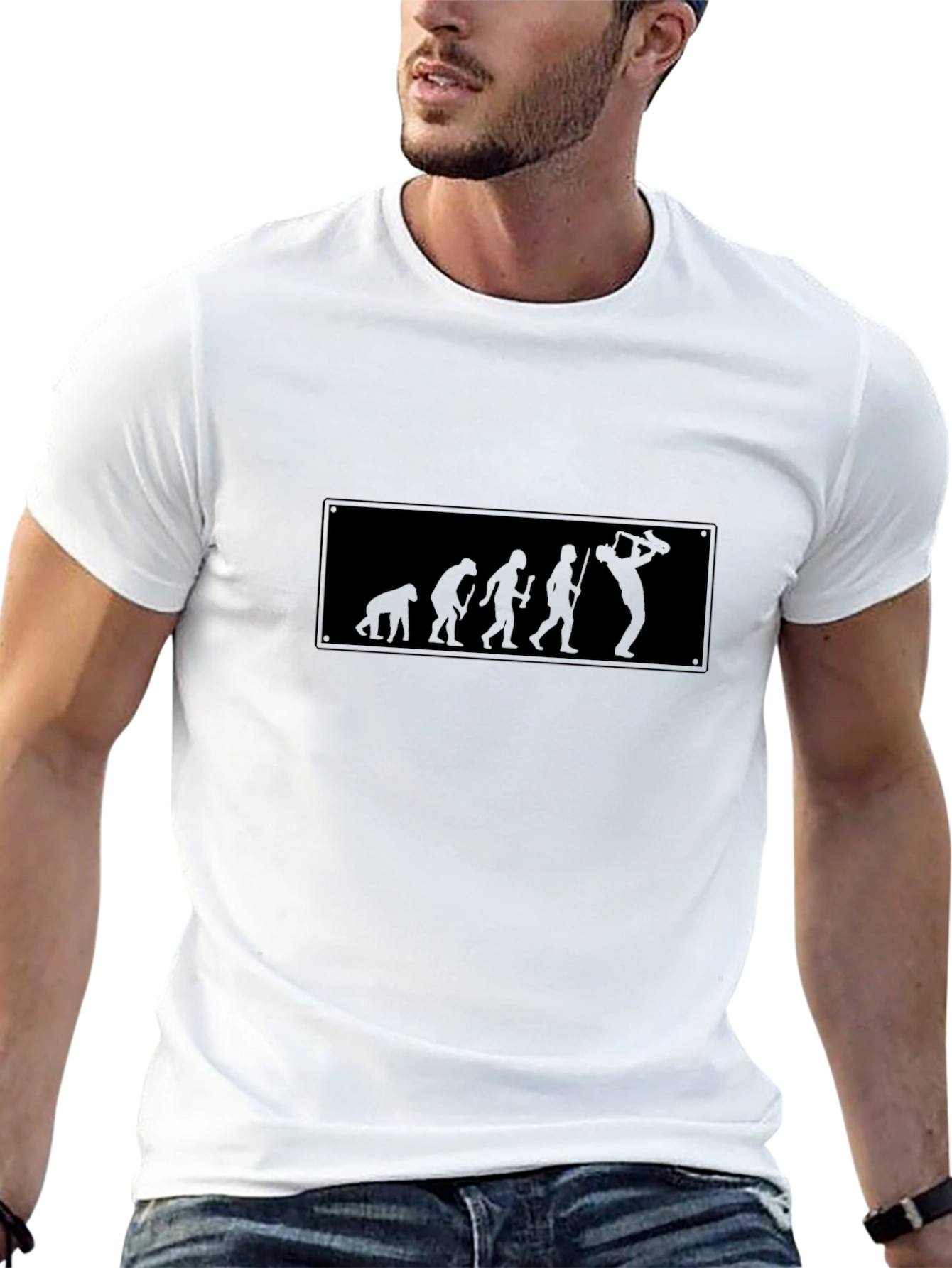 Evolution of Saxophone Player Black T-Shirt