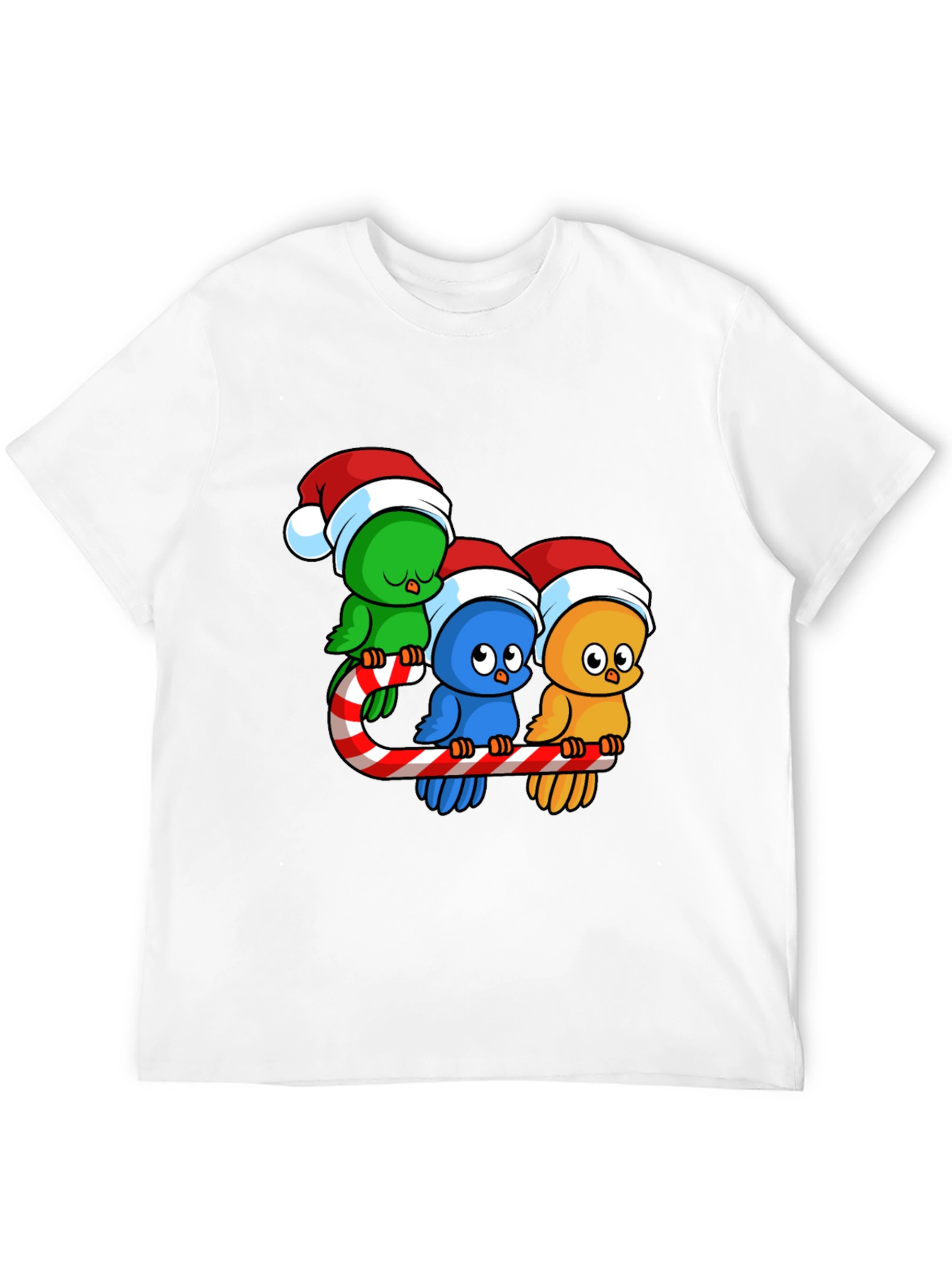 Festive Birds on Candy Cane Christmas T-Shirt