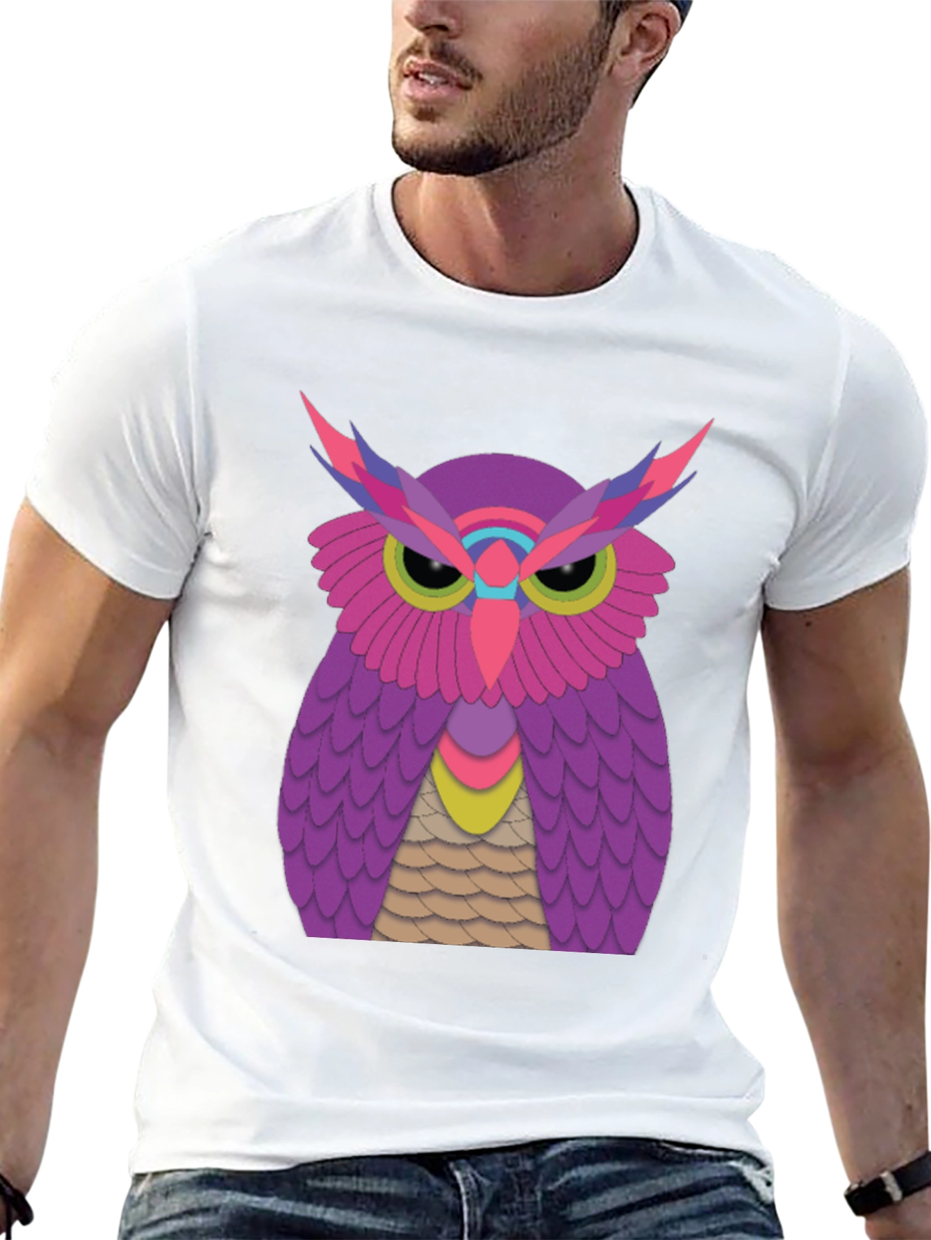 Funky Owl Graphic Tee - Black Cotton T-Shirt