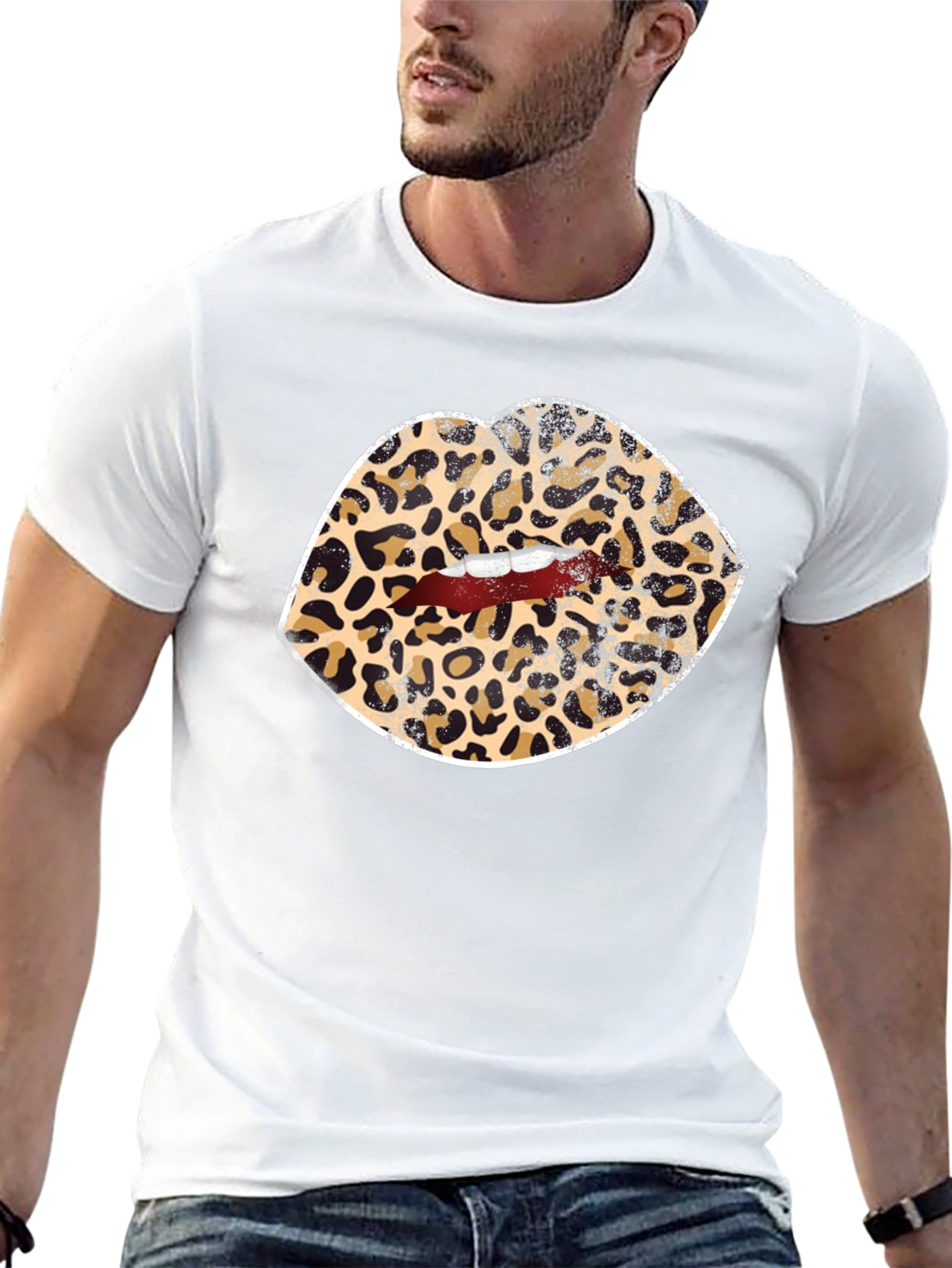 Leopard Print Lips Graphic Tee - Black Unisex