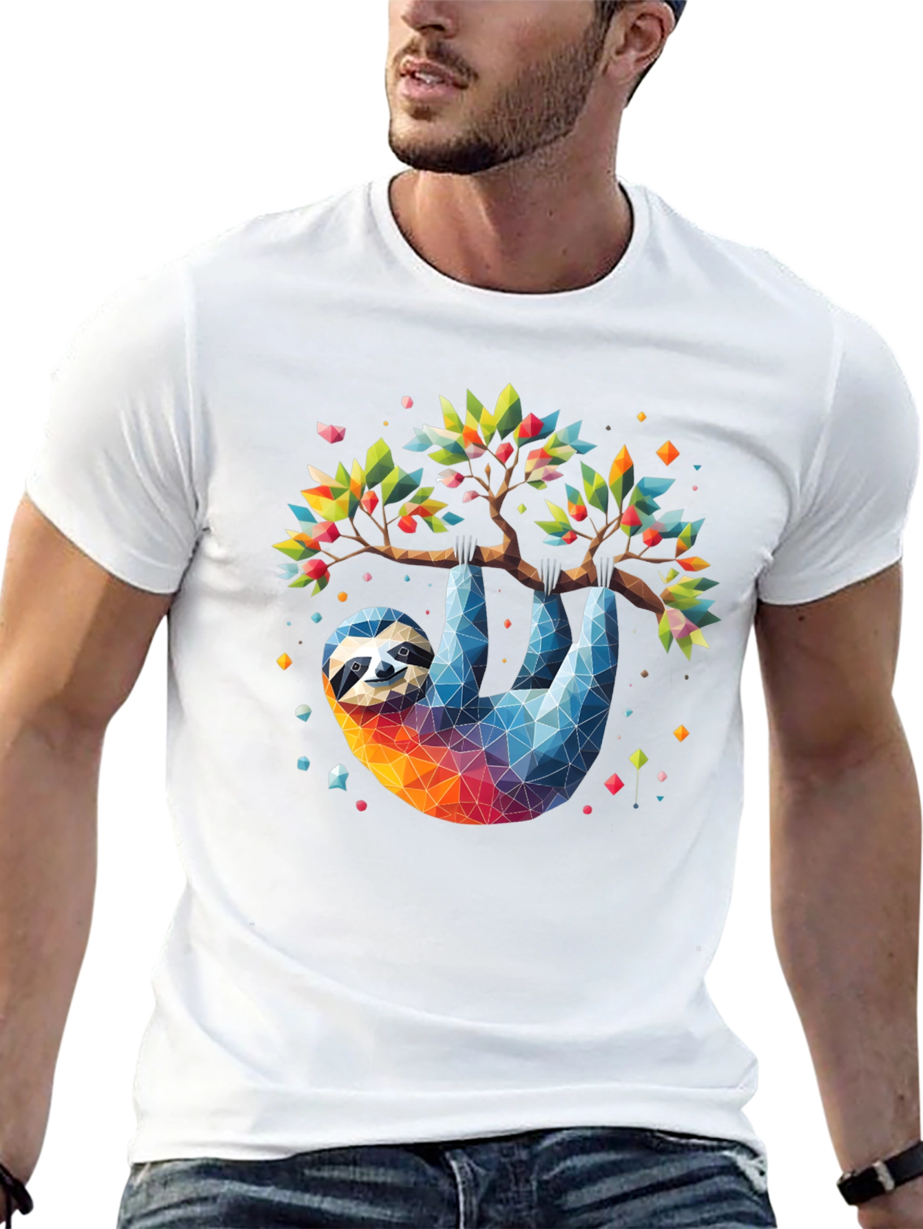 Geometric Sloth Graphic Tee - Black